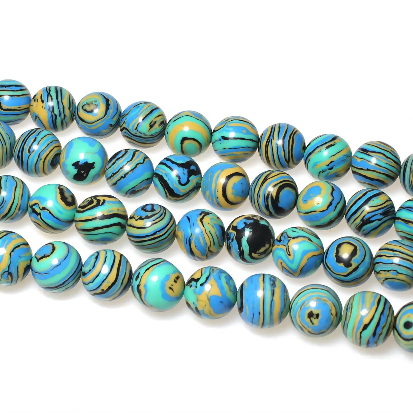 MJDCB Synthesis Colour Malachite Beads Beautiful Fashion Round Stone Beads for DIY Jewelry Making 15" (6mm, Blue- Gold - Black)