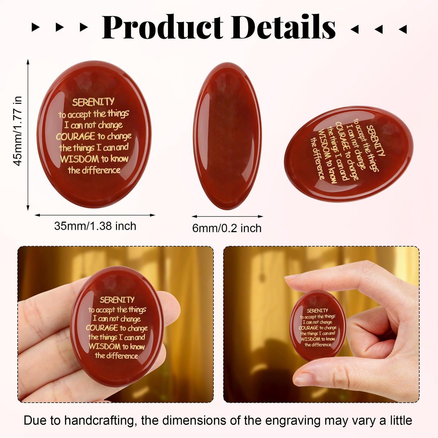 QINJIEJIE Serenity Prayer Red Carnelian Agate Crystal Healing Stones Worry Stones for Anxiety Engraved Inspirational Stones Anxiety Relief Items Encouragement Gifts for Women Friends Teacher