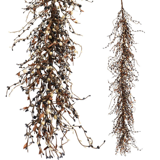 Quixem 5FT (60 in) Rustic Black Grey & Cream Pip Berry Garland for Mantel & Table, Neutral Everyday Farmhouse Decor, Flexible Wired Vine, Precise Size & Less Shedding
