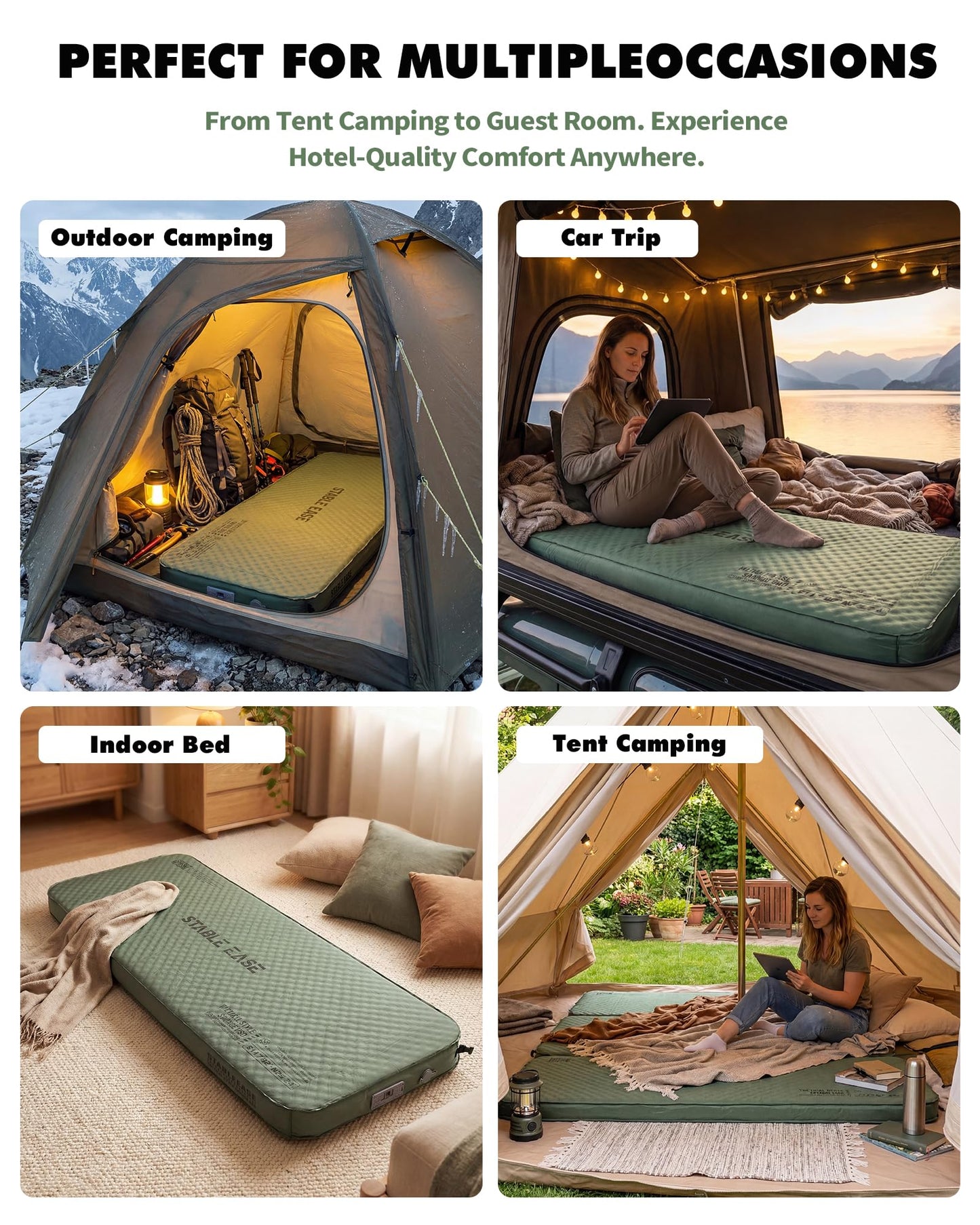 Self-Inflating Sleeping Pad With Electric Pump, 4" Ultra-Thick Memory Foam Camping Mattress For Tent Car Travel, Fast Inflation 20s, 9.5 R-Value 4-Season Insulated, Compact Portable Comfort