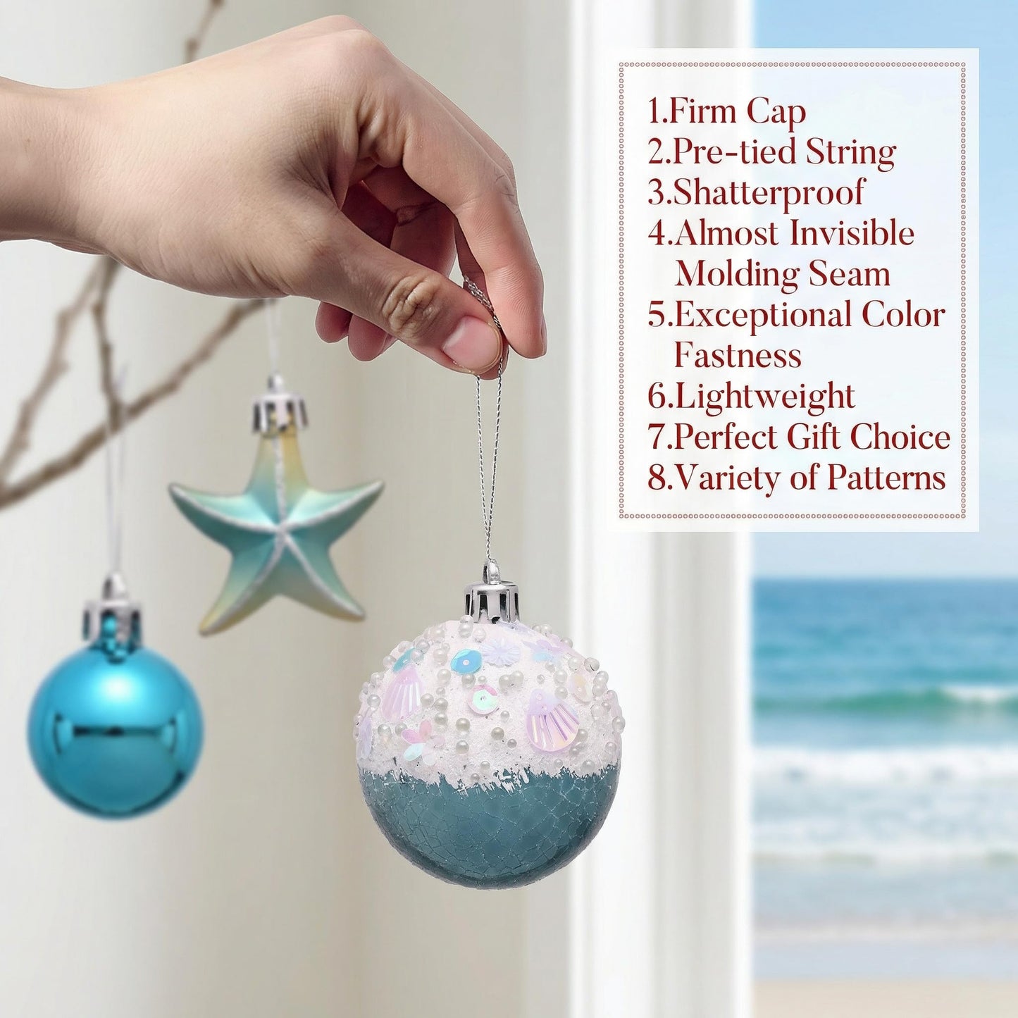 Valery Madelyn Summer Tree Ornaments 35ct Shatterproof Nautical Beach Decor Nautical Ocean-Themed Coastal Christmas in July Tree Decorations, Seashells Starfishs Conch Shell for Tropical Party