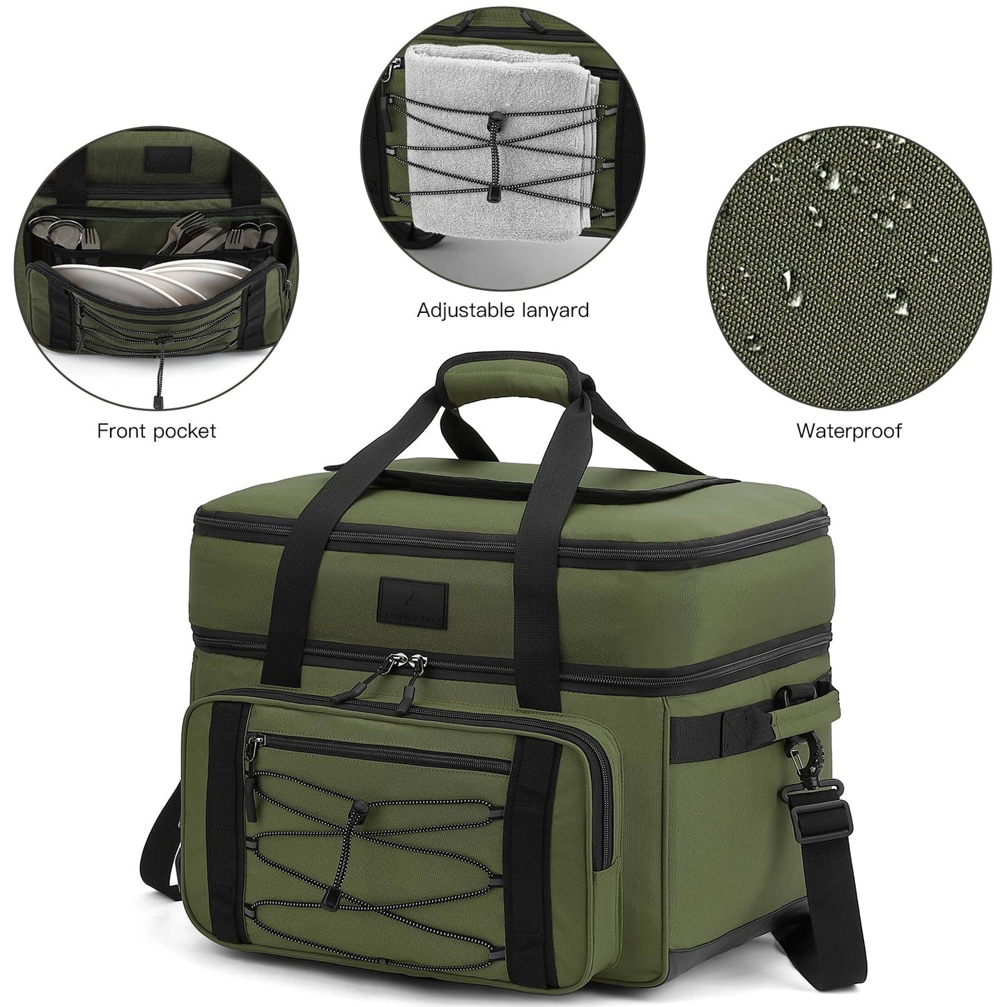 Extra Large Wheeled Portable Cooler Bag 85 Cans Double Deck Heavy Duty Rolling Insulated Cooler with All-Terrain Wheels Leakproof Tactical Soft Sided Cooler for Beach Camping Picnic Travel, Green