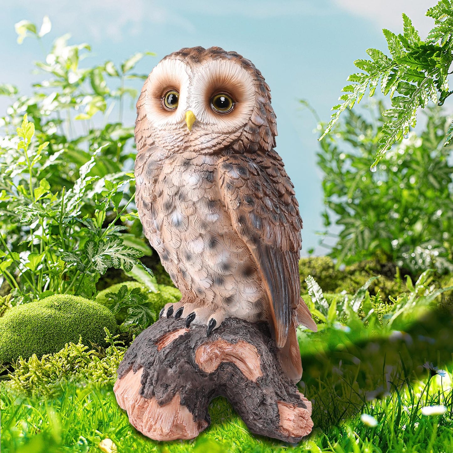 WONDER GARDEN Owl Statue Decor, Outdoor Resin Owl Figurine Sculpture for Home Outside Porch Patio Lawn Yard Decorations or Housewarming Gifts