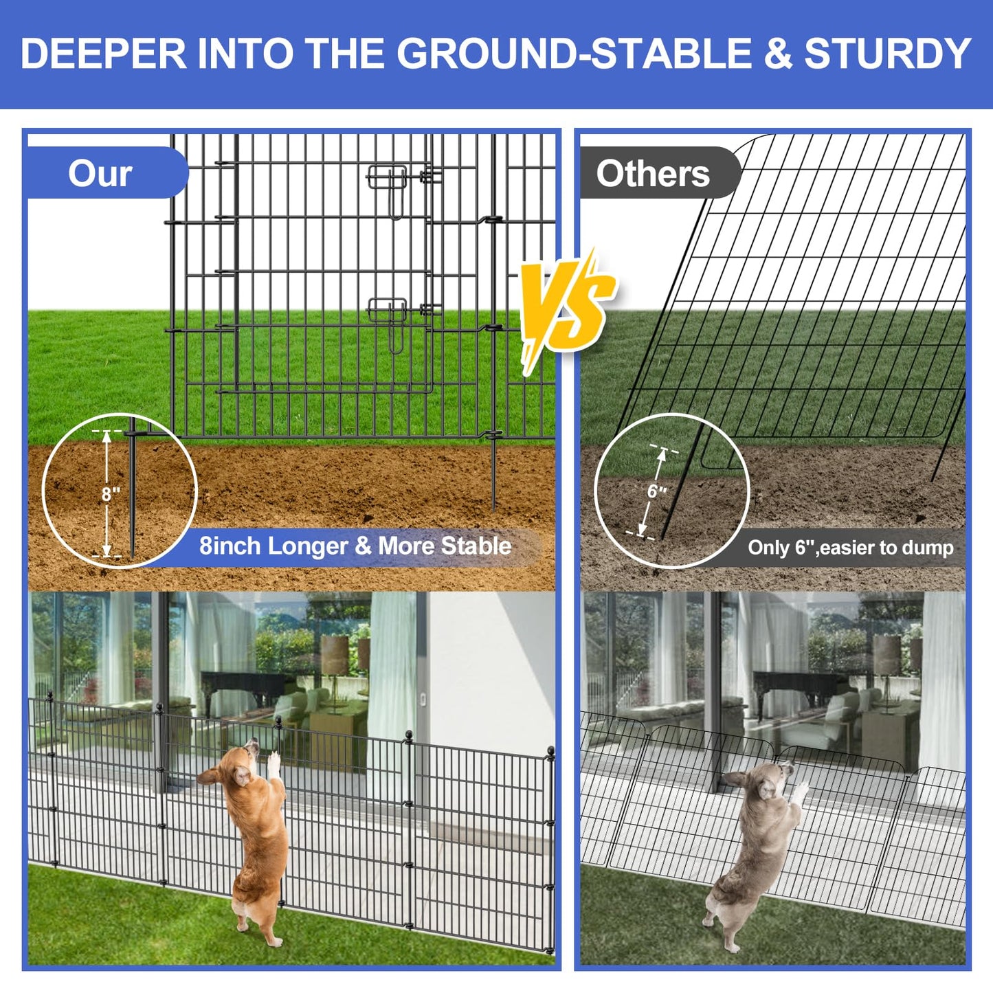 5 Panels No Dig Decorative Garden Fence with Gate, 40 in(H) X 11.8 ft(L) Outdoor Dog Rabbits Fence, Animal Barrier Pet Fencing Rustproof Metal Wire Panel Border for Yard, Patio, Flower Bed