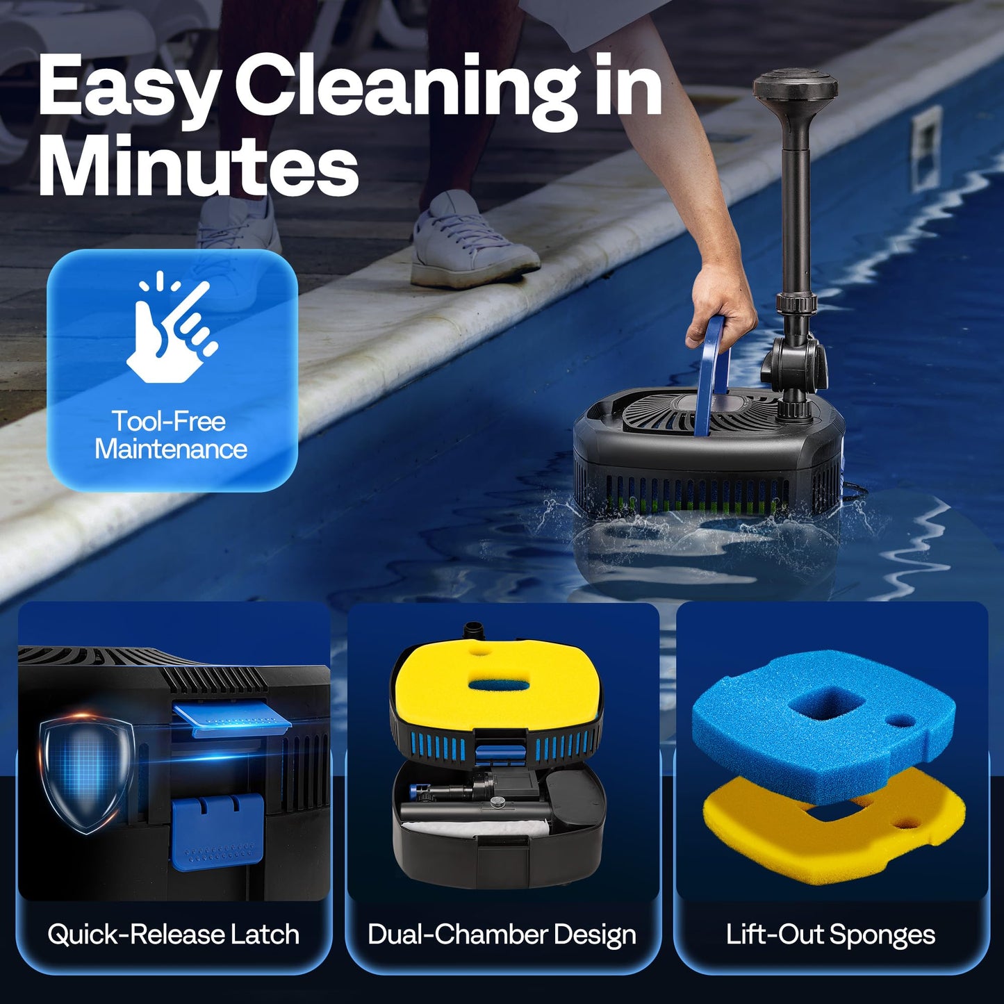 VIVOHOME 4-in-1 Pond Filter System Kits, 950 GPH Water Pump with Filter, Fountain and 13W Light Combo for Ponds up to 1585 Gallons