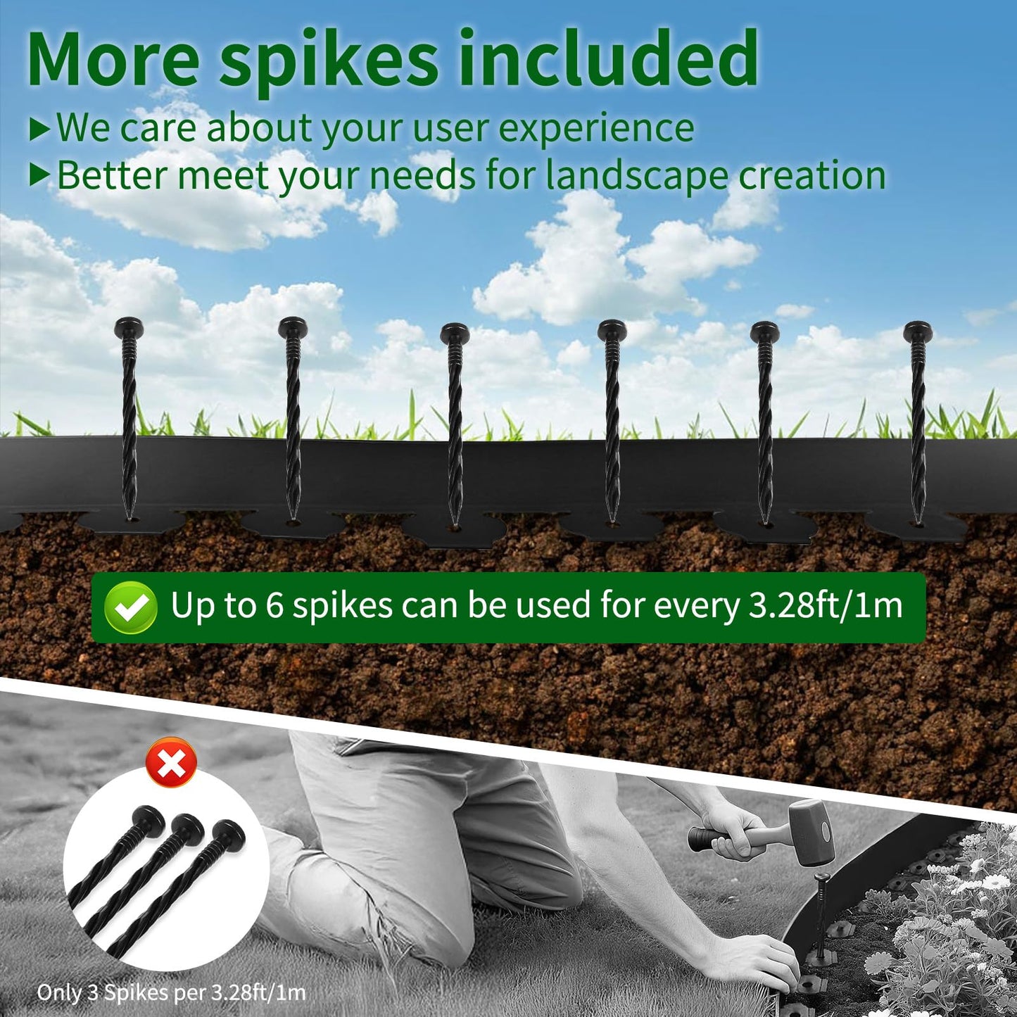 AggFencer 4 in x 25 Ft Garden Landscape Edging, No Dig Garden Edging Border Kit with 46 Pcs Spikes for Flower Bed Lawn Yard Grass Black