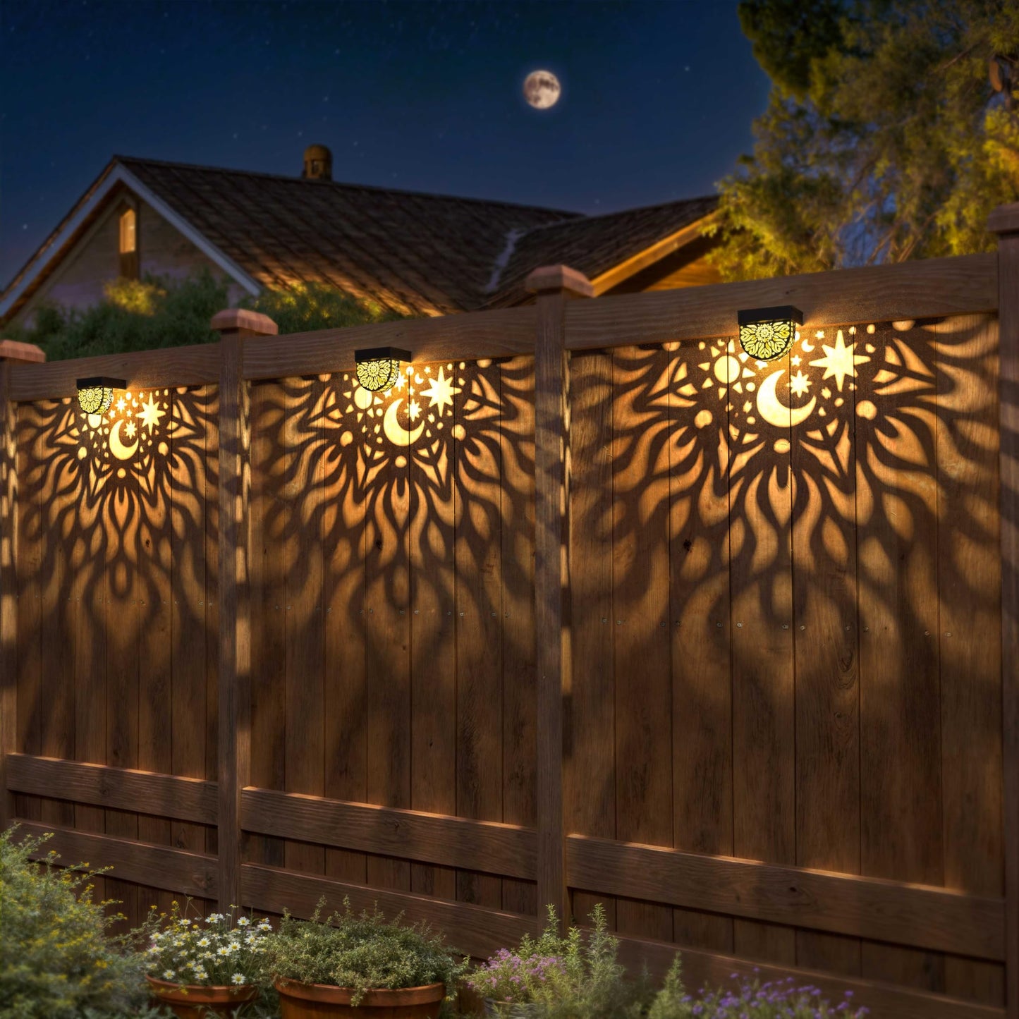 Gardsee Solar Fence Lights 6 Pack Solar Deck Lights Waterproof LED Solar Powered Step Light Wall Lights Outdoor Decorations Warm Yellow Light Decorative Lighting for Garden (Black)