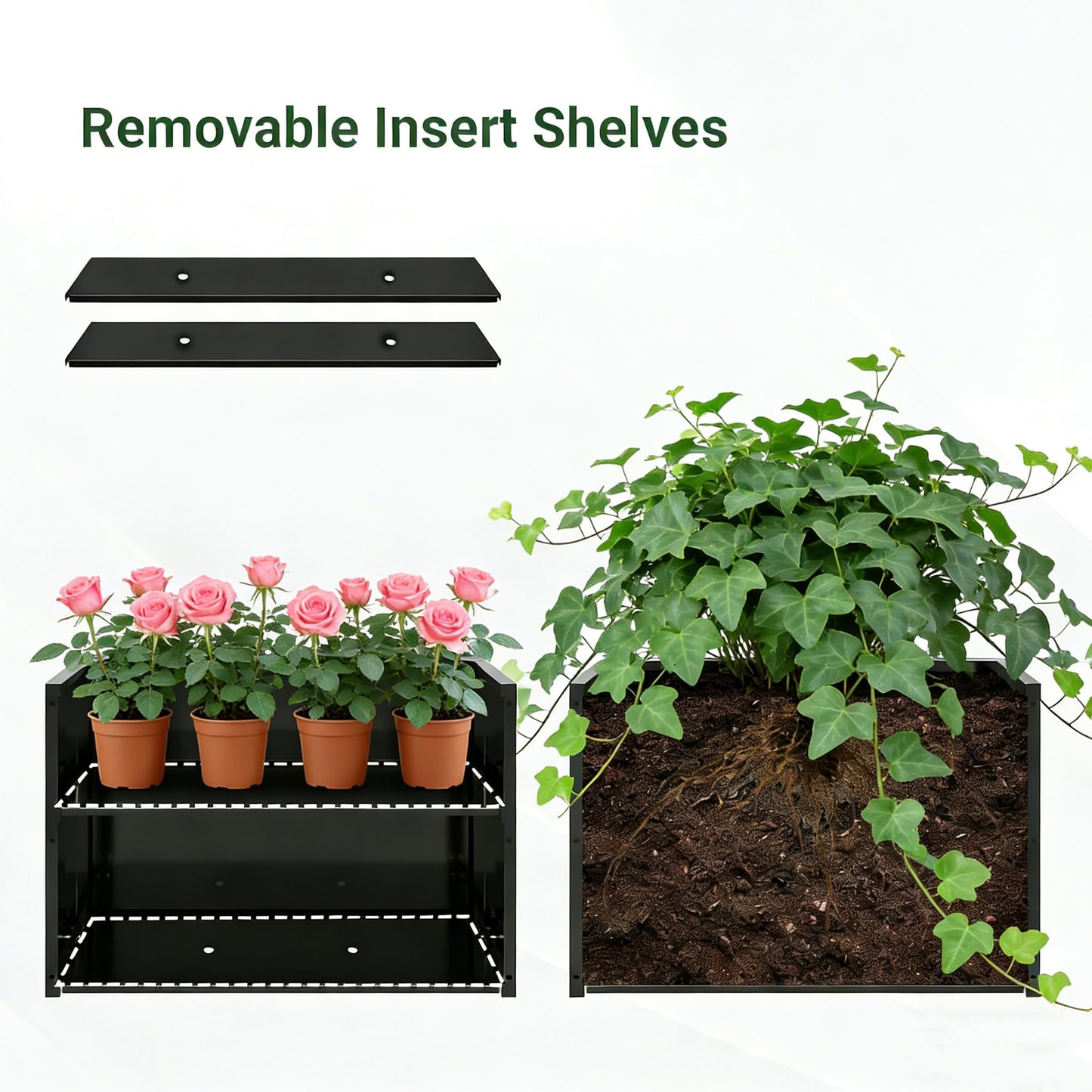 BXTIDLAV Tall Metal Planter Box with Trellis, 35.5" L x 11.9" W x 47.3" H Raised Garden Bed, Large Flower Pot for Patio Porch & Commercial Decor, Black (1 Big)