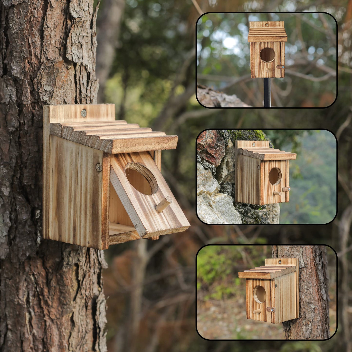 Humming Bird Houses for Outdoor Hanging Small Bird Nesting Box - Wood Nest for Wren, Chickadee, Robin, Hummingbird, Parakeet - Perch House for Outdoors Birdhouse Birds - Made of Pine Wood