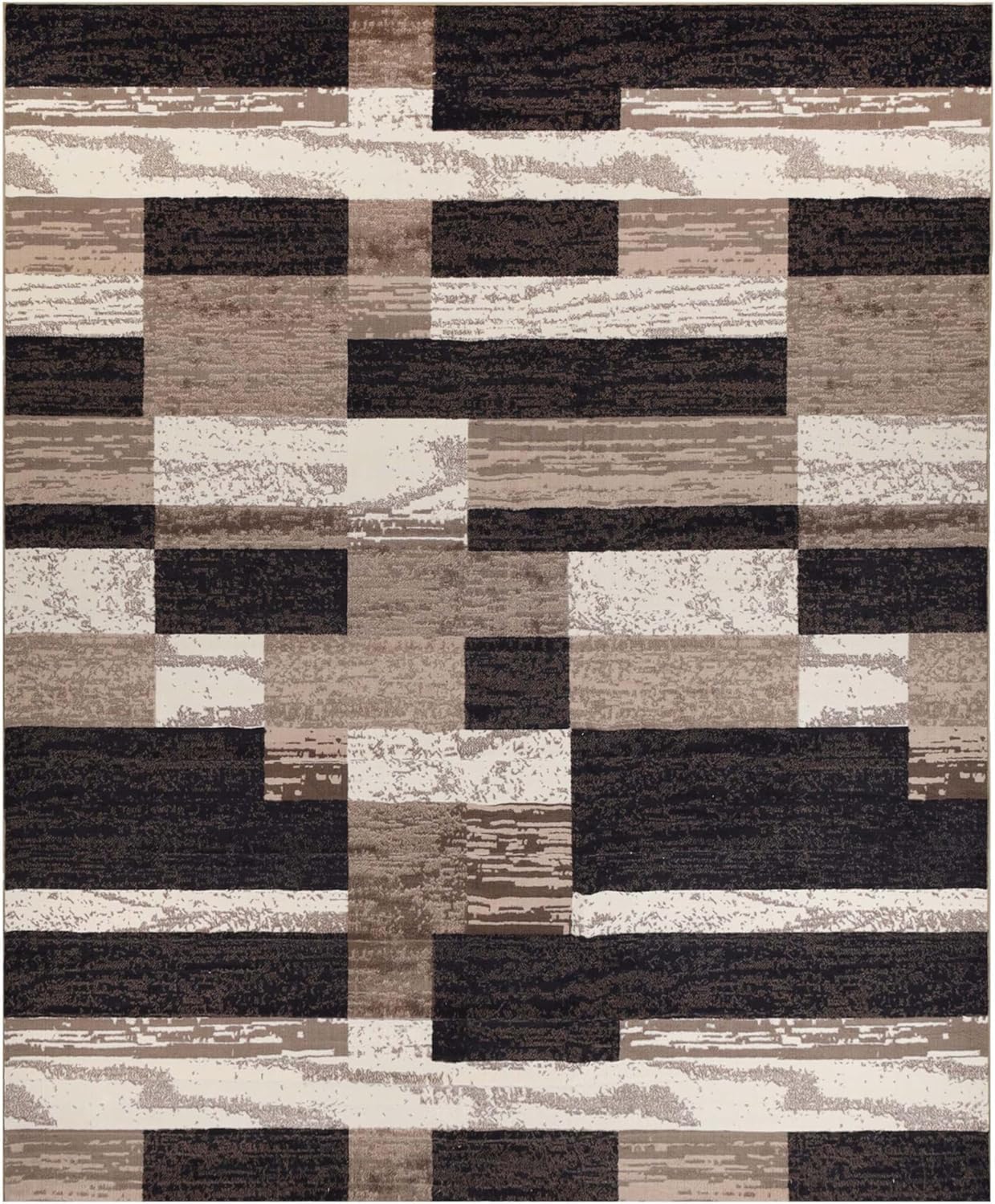Superior Indoor Area Rug, Plush Carpet Cover, for Kids or Pets, Hallway, Entryway, Living Room, Dining, Bedroom, Office, Kitchen, Modern Geometric Patchwork, Rockwood Collection, 12' x 18', Chocolate