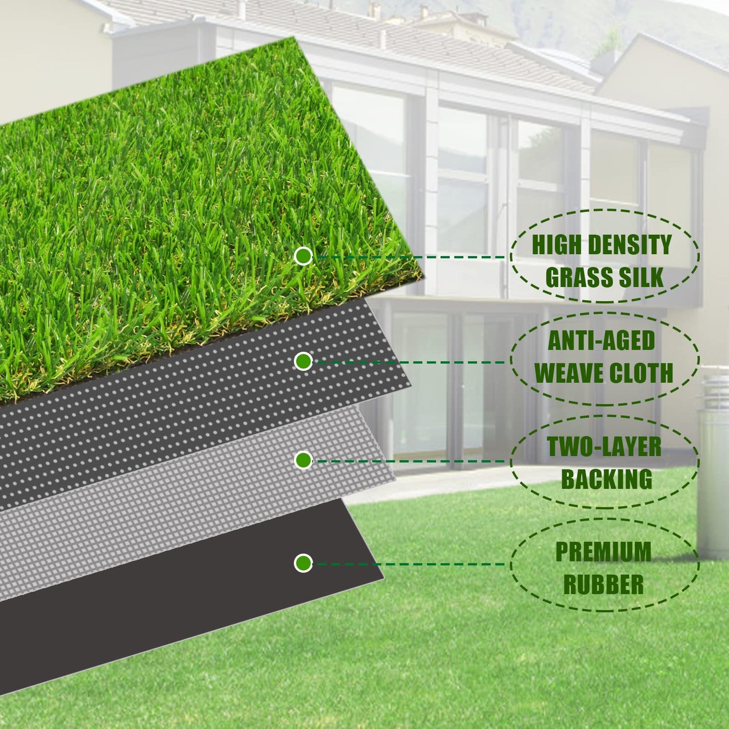 FREADEM Artificial Grass Turf for Pet Dogs 8' x 8', Fake Grass Lawn with Drain Holes, Indoor Outdoor Synthetic Grass Mat for Garden Gym Patio Balcony Playground Backyard, Height 0.8 Inch