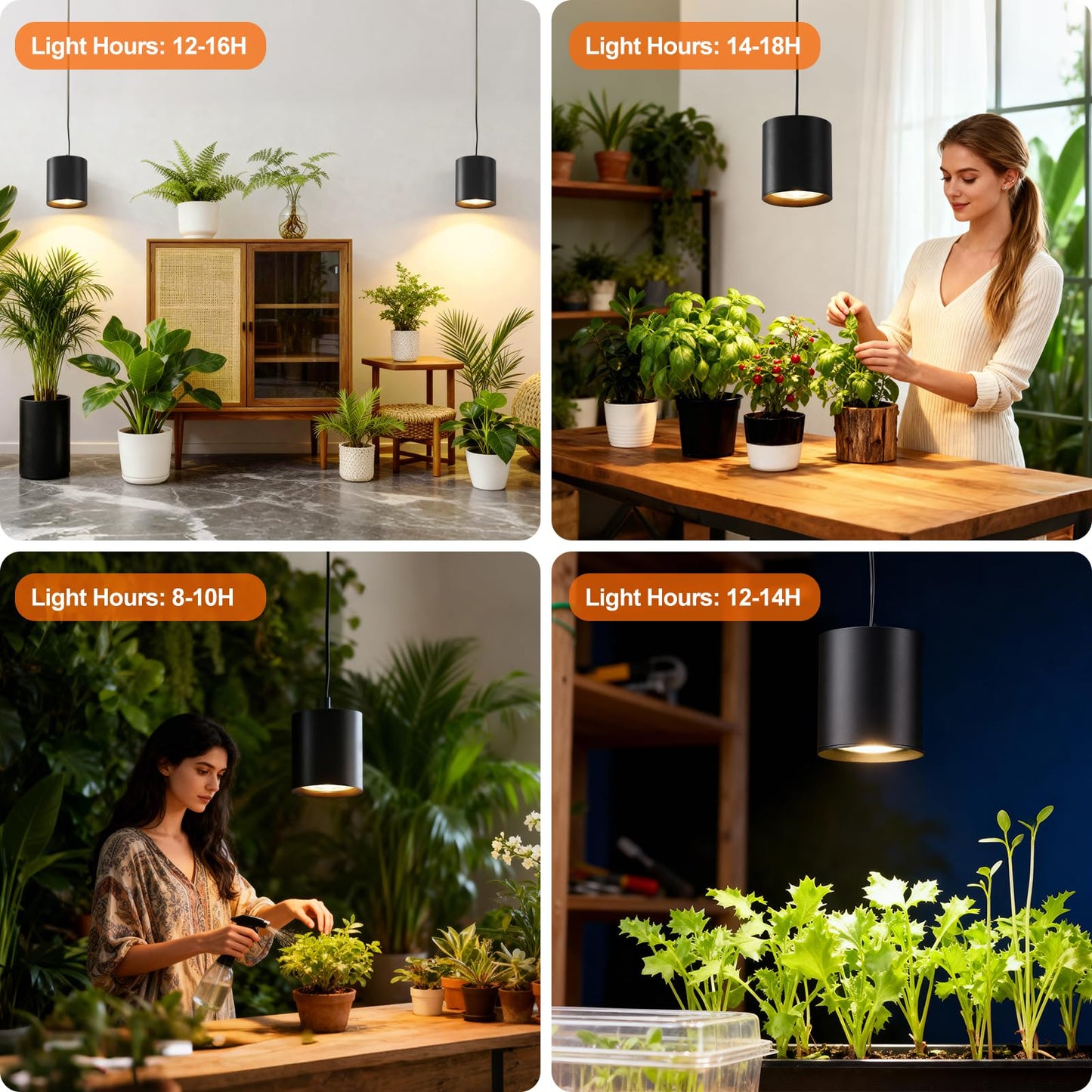Airseafar Dimmable Hanging Grow Lights for Indoor Plants, Full Spectrum Hanging Plant Light with Timer & 16.4FT Power Cord, 24W, 3600K Black Glow Light for Garden, Herbs, Seed, Flowers
