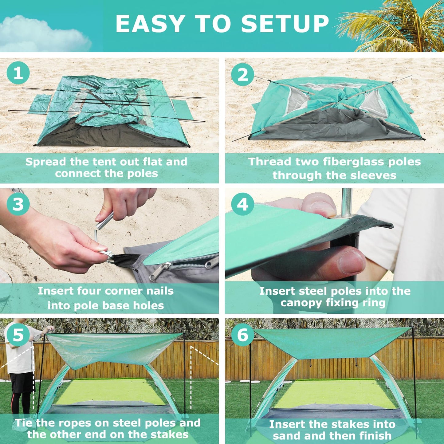 Gorich Beach Tent with Canopy - Easy Setup 3-4/5-6/7-8 Person Portable Sun Shelter, UPF 50+ UV Protection Sun Shade, Lightweight & Compact Beach Cabana for Family Travel