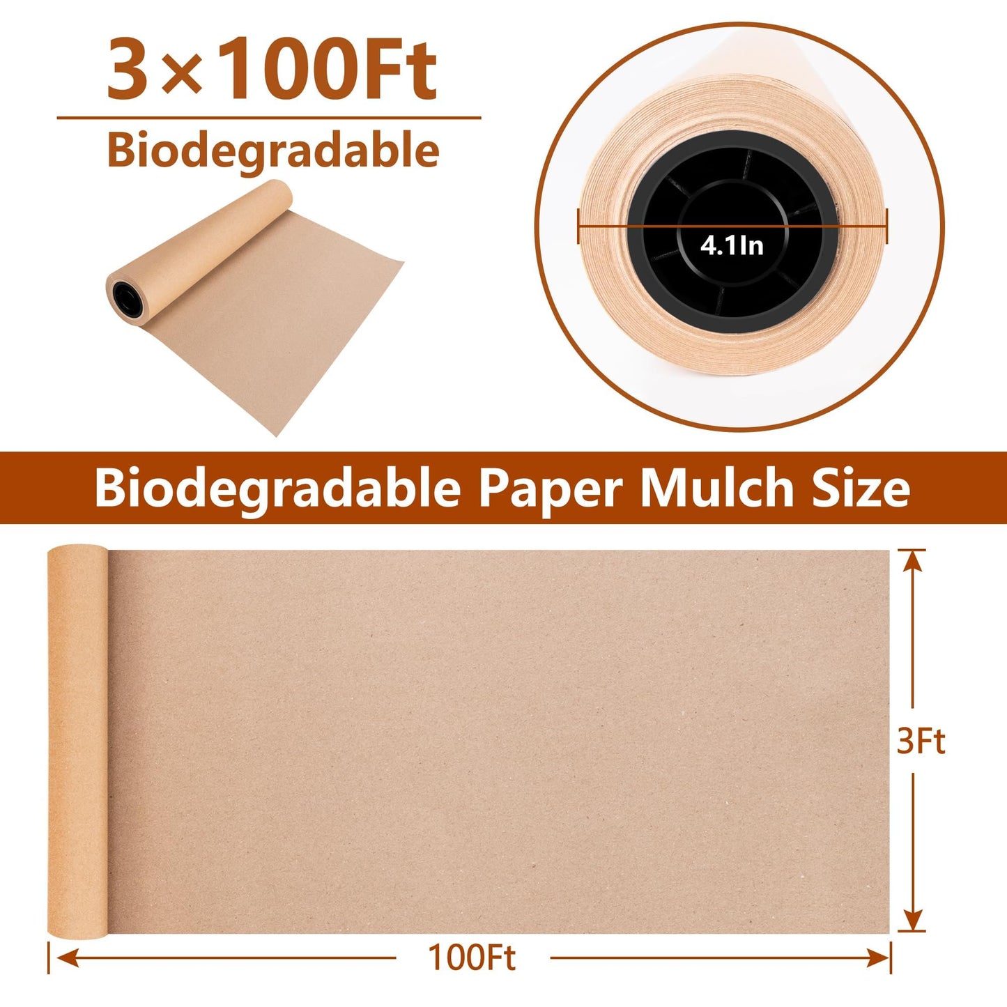 DECOHS 3 x 100 Ft Biodegradable Paper Weed Barrier- Heavy Duty Biodegradable Garden Bed Grass- Garden Paper Weed Control Barrier Weed Grass Blocker for Outdoor Garden Lawn