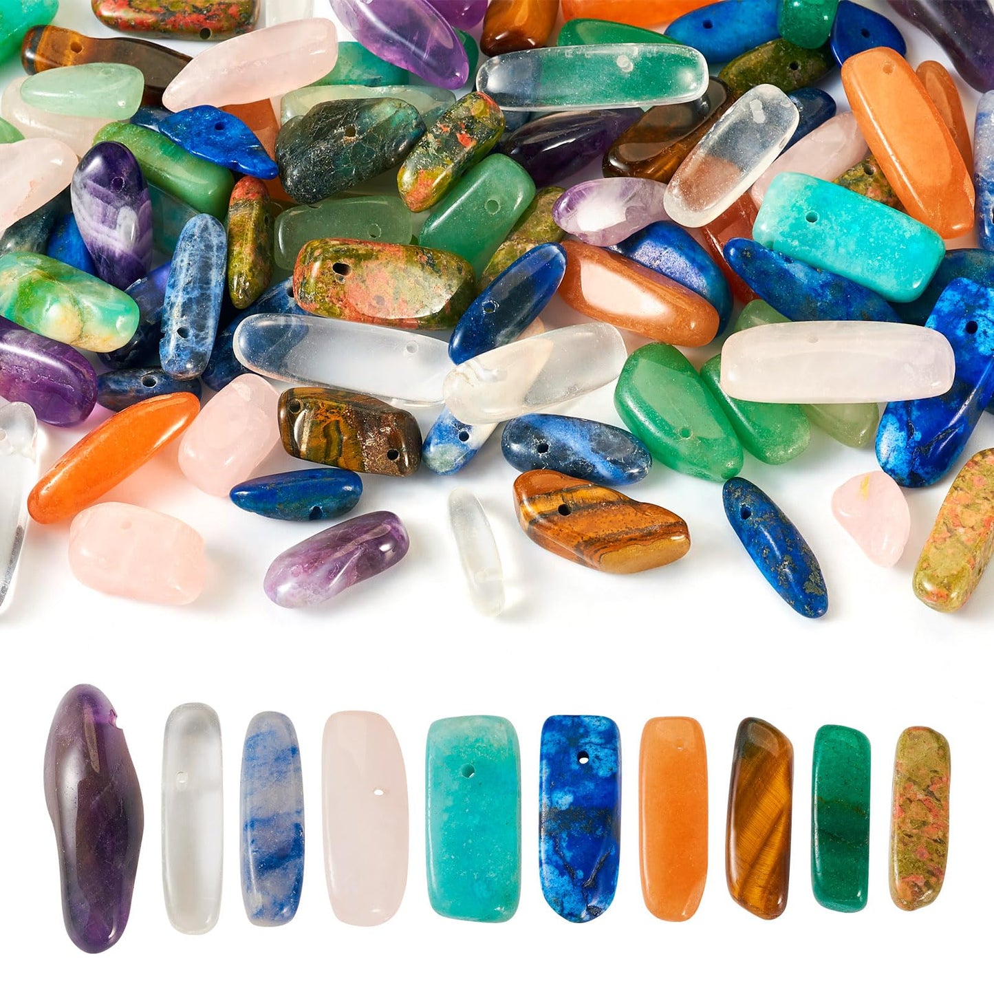 100Pcs Natural Gemstone Nuggets Beads Genuine Natural Gemstone Chip Beads Irregular Gemstone Bead Crystal Stone Bead Top Drilled for Bracelet Necklace Earrings Crafts