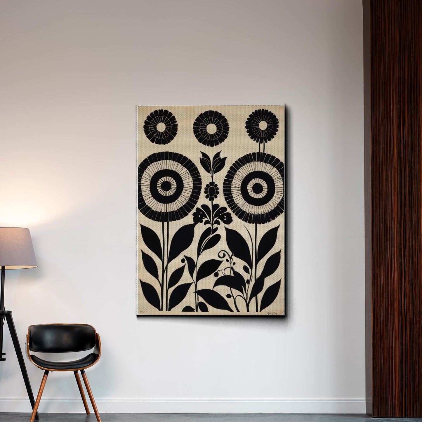 Canvas Print Scandinavian Folk Art Black and Beige Abstract Botanical Wall Art for Scandinavian Home Decor Canvas, Decor