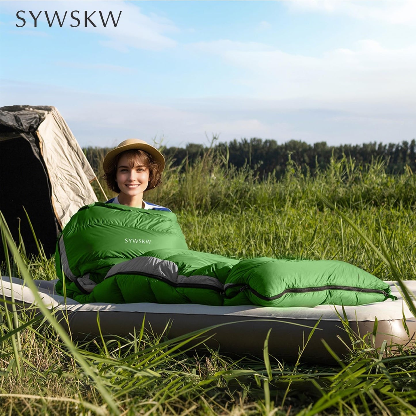 SYWSKW Ultralight Down Sleeping Bag with Pillow,15°F 32°F 46°F Sleeping Bag for Women,Men,Youth Backpacking,Hiking and Camping Outdoor with 680FP Duck Down (Green, 500g Down Filling)