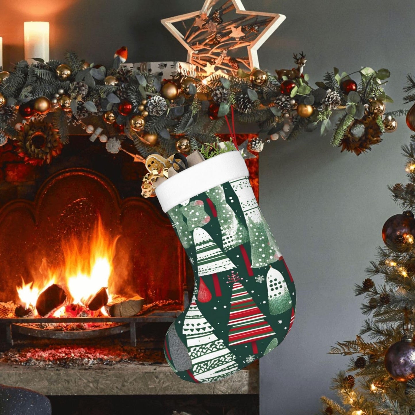 HJKTVDRQ Christmas Trees Print Classic Decorative Socks Stylish Traditional Christmas,Luxurious Gift for Festive Season