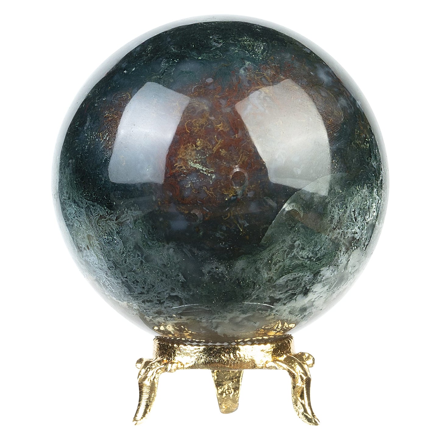 Crocon 50mm Green Blood Stone Sphere Ball with Metal Stand 1400+ Carats Gemstone Ball Healing Sphere Sculpture Figurine for Fengshui Divination Home Decoration Photography Crystal Sphere