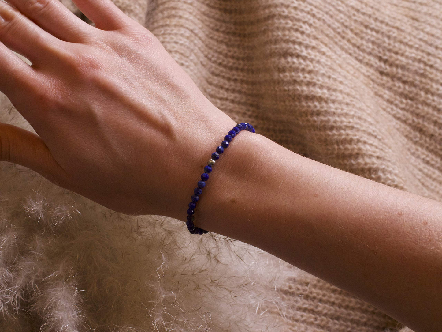 BERGERLIN Genuine lapis lazuli bracelet with 925 Sterling silver - real lapis lazuli bracelet with 4mm pearls, faceted - Size L