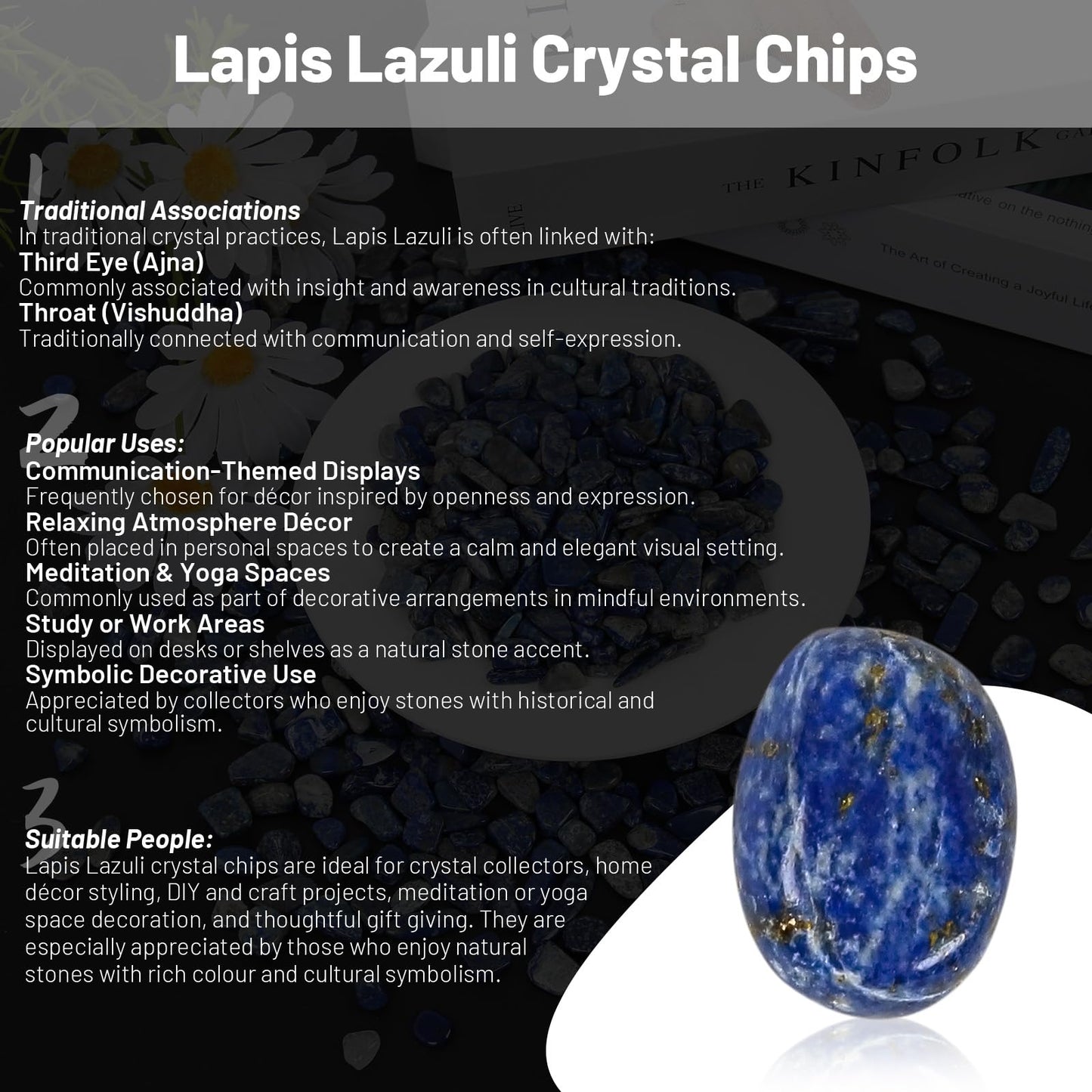 1.1lb Natural Crushed Lapis Lazuli Crystal Tumbled Chips-Lapis Lazuli Healing Crystals Chips Bulk, Crushed Crystal Gemstones for Crafts, Beautiful Package for Gift