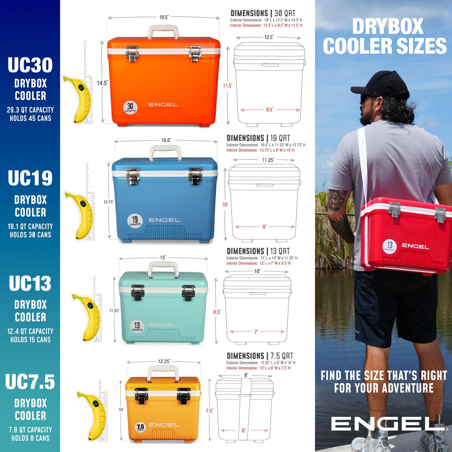 Engel UC13 13qt Leak-Proof, Air Tight, Drybox Cooler and Small Hard Shell Lunchbox for Men and Women in Red