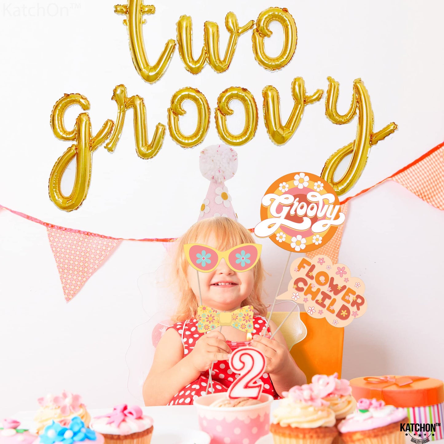 KatchOn Groovy Photo Booth Props - Pack of 40, 60s & Retro Props for Two, Hippie Party Decorations