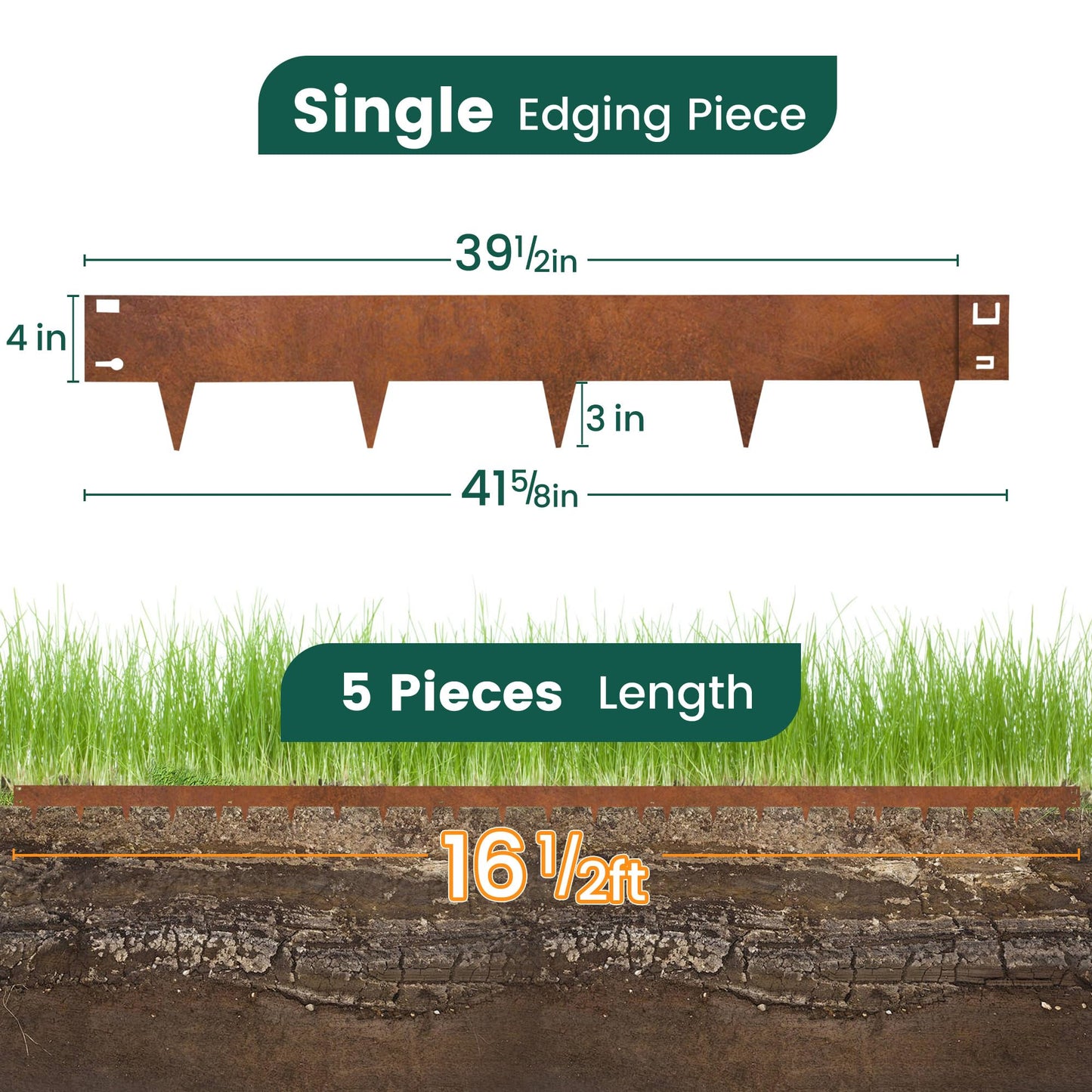 PROWORX Corten Steel Rust Landscape Edging Border, 5 Pack 42”L x 7”H Weather Resistant Bendable Metal Garden Lawn Edging for Landscaping, Yard Pathway (16.5 Ft Total)