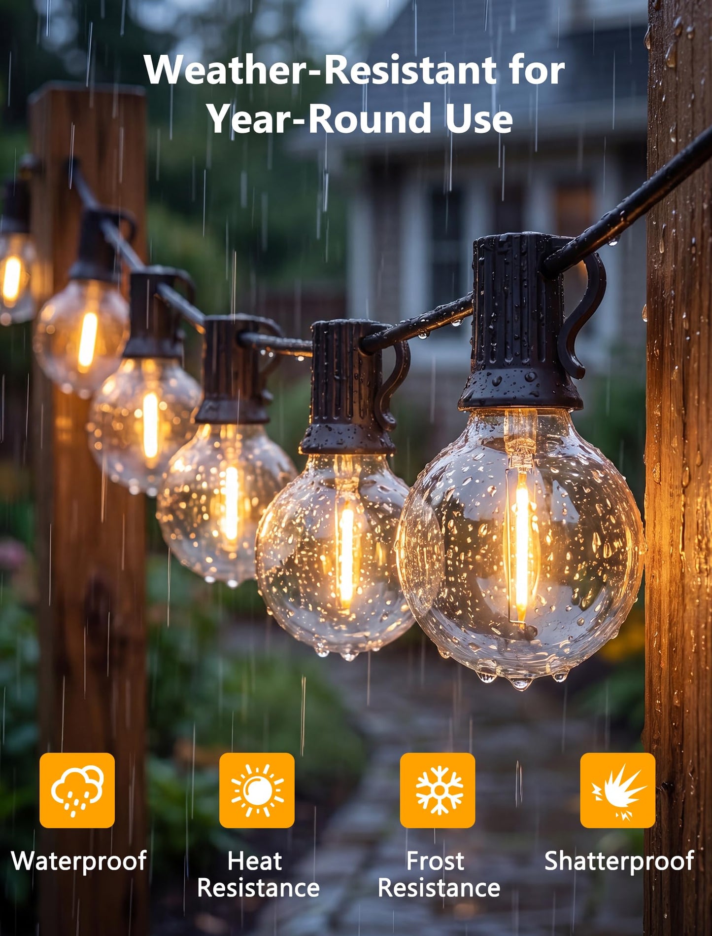 Kivonfa 50FT Outdoor String Lights - Shatterproof G40 LED Bulbs, Waterproof Connectable Patio String Lights for Outside Backyard, Wedding & Bistro Party Decor, Warm W