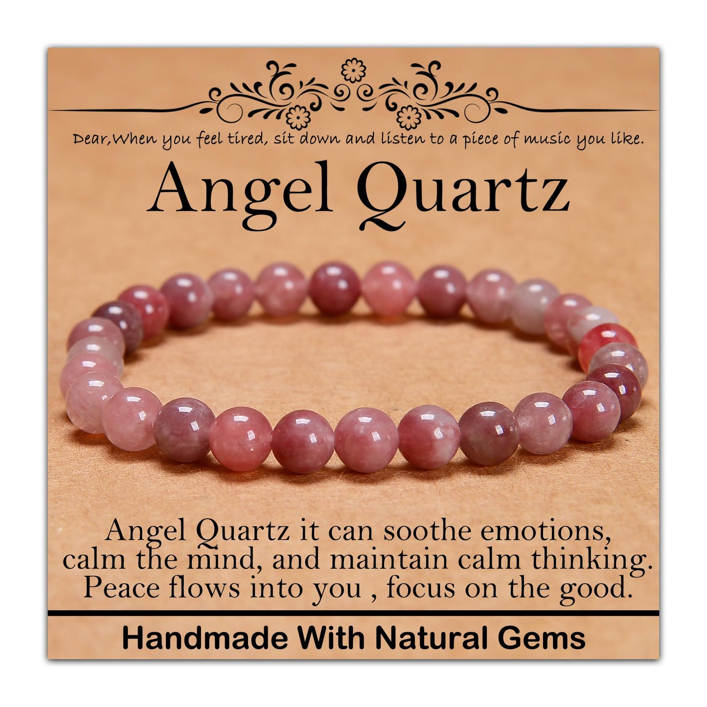 CHCCOYE 6mm Natural Healing Gemstone Bracelet Handmade Yoga Stretch Elastic Bracelet Stress Relief Crystal Jewelry for Men and Women (6mm,Angel Quartz)