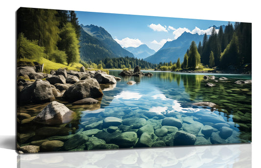 GUGIKA Landscape Wall Art for Living Room, Mountain and Lake Wall-Decor for Bedroom, Natural Scenery Canvas Prints Pictures for Hallway Office, Size 40 x 20 Inches