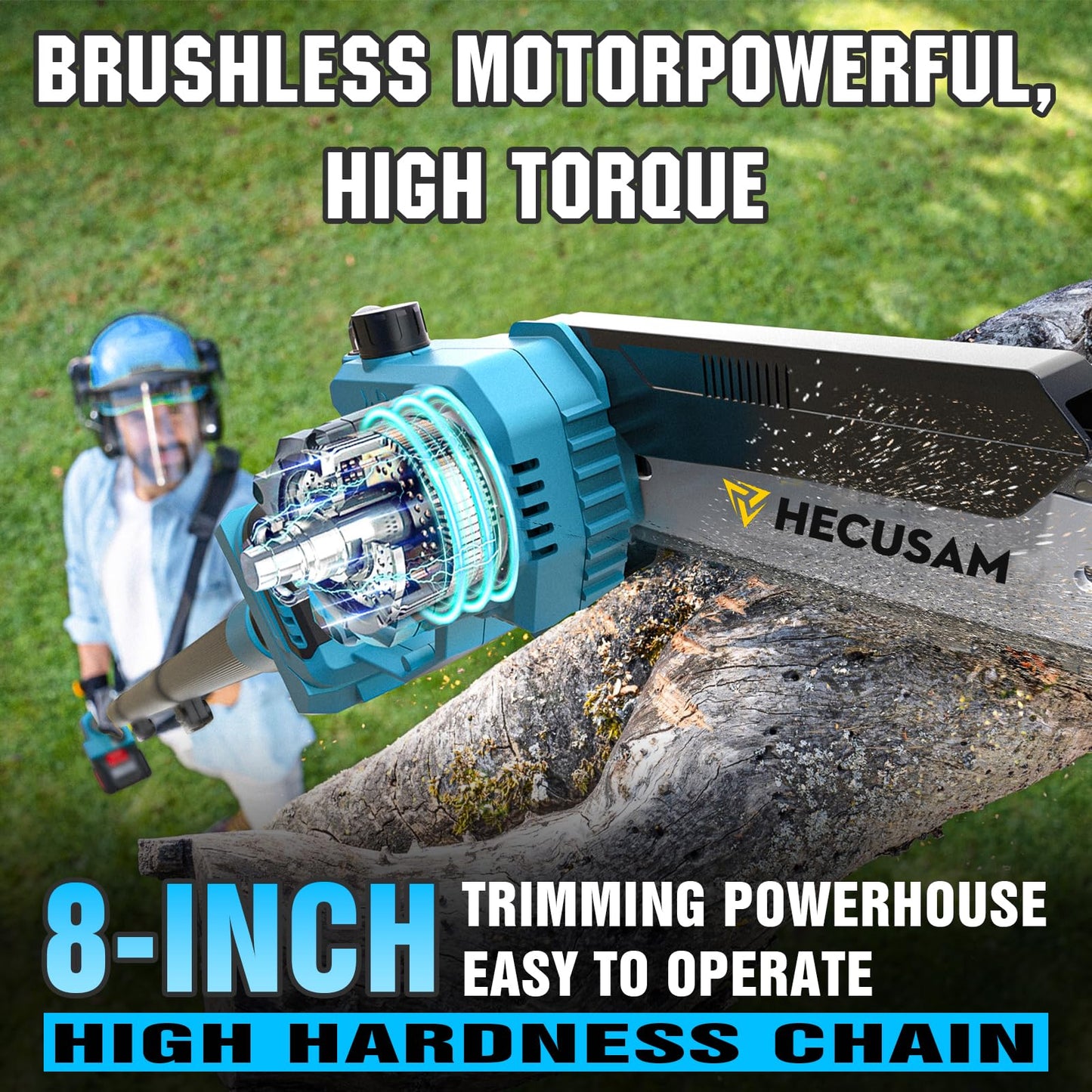 2-in-1 Cordless 8 Inch Pole Saw for Tree Trimming, 4.2M Extended Reach Electric Pole Saw with 180° Adjustable Head, Brushless Motor, 2×4.0Ah High-Capacity Batteries & Extra Chain