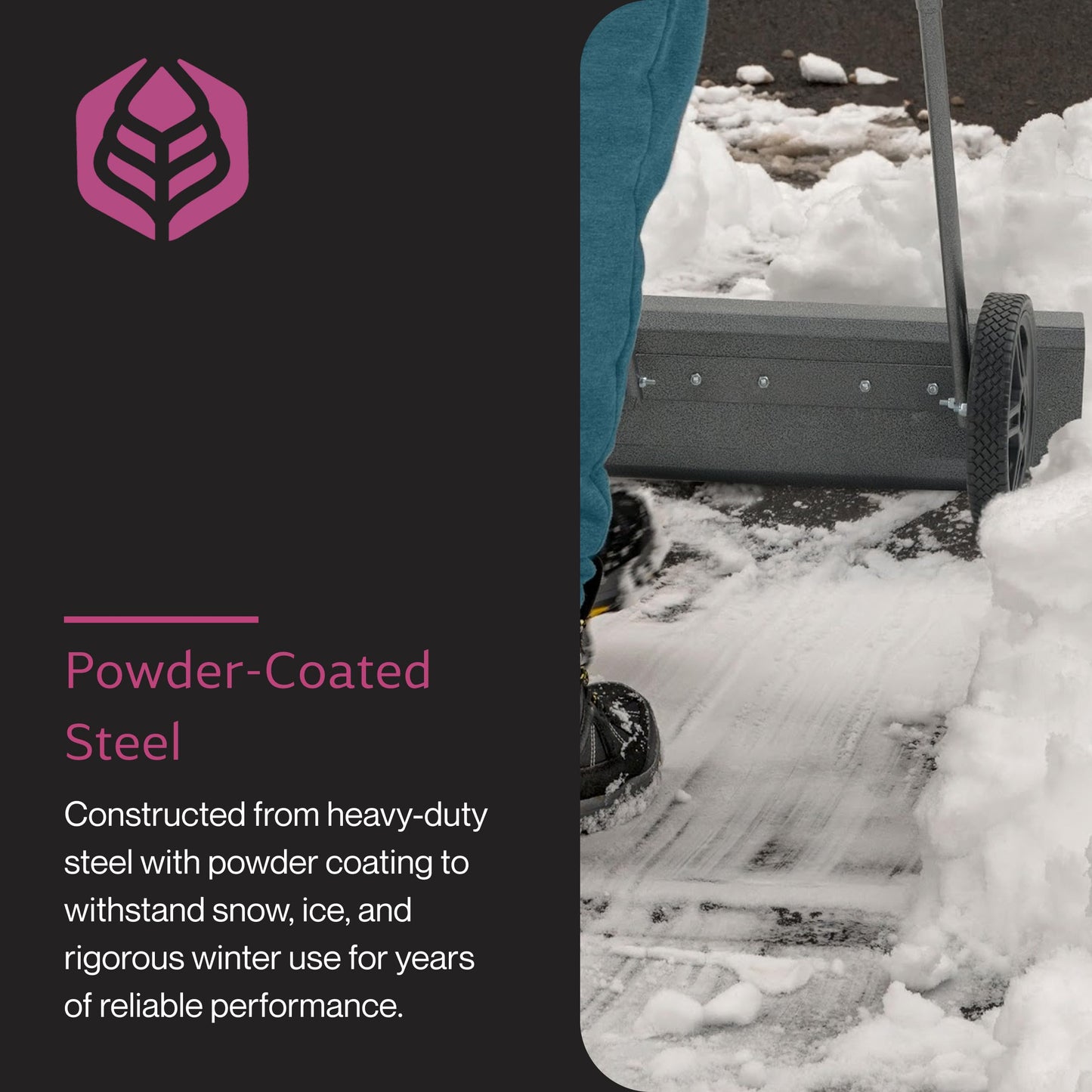 Yard Butler IRSPP-24 Snowplow Rolling Push Shovel - No-Bend Shovel for Easy Snow Clearing - Ergonomic Design - Two-Handed Cushioned Grips - Powder-Coated Steel Construction - Simple Assembly