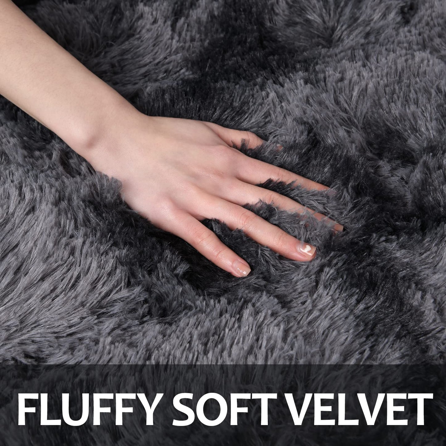 Hutha 5x8 Large Area Rugs for Living Room, Super Soft Fluffy Modern Bedroom Rug, Tie-Dyed Dark Grey Indoor Shag Fuzzy Carpets for Girls Kids Nursery Room Home Decor