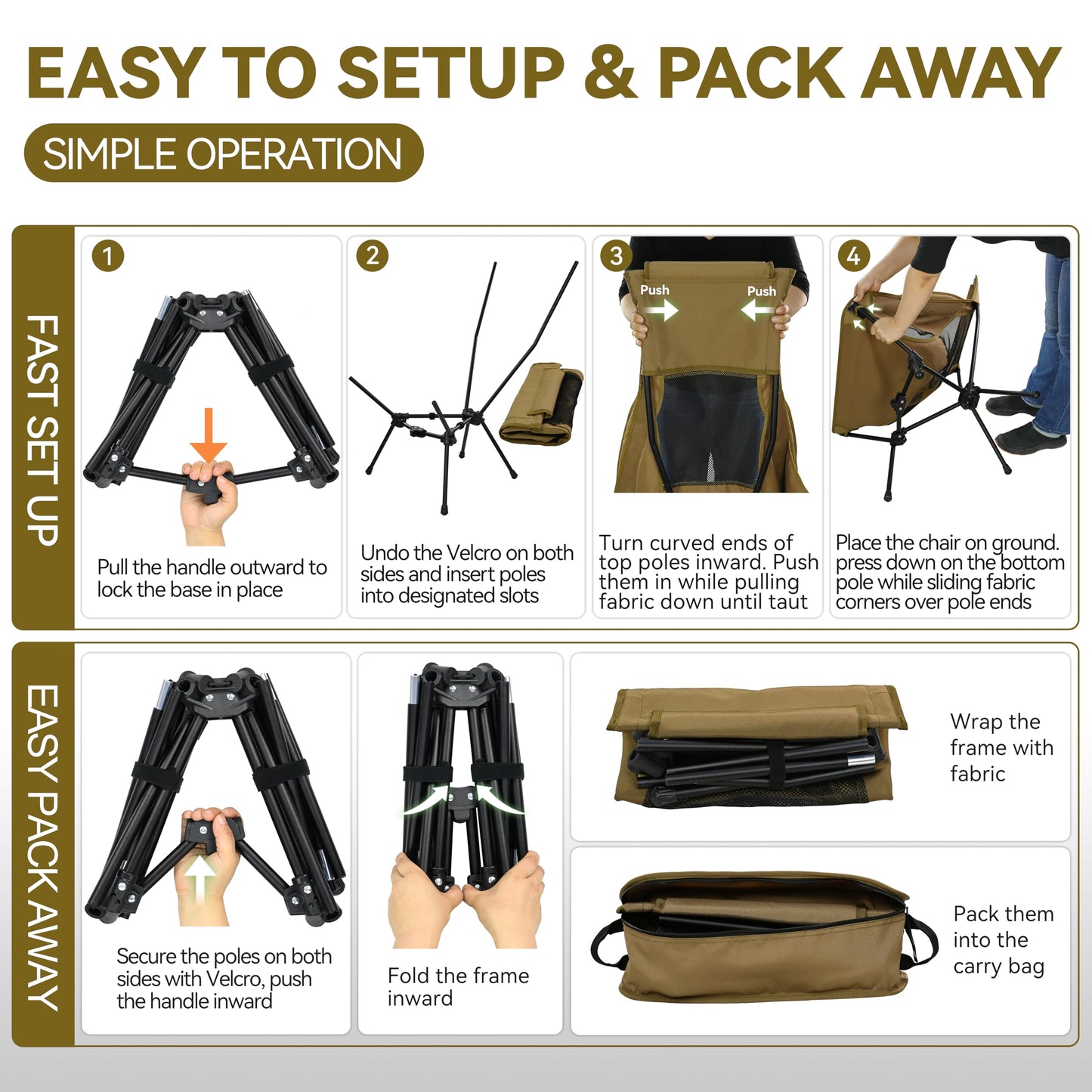 MARCHWAY Lightweight Folding High Back Camping Chair with Head Support, Stable Portable Compact for Outdoor Camp, Travel, Beach, Picnic, Festival, Hiking, Backpacking (Highback Khaki)