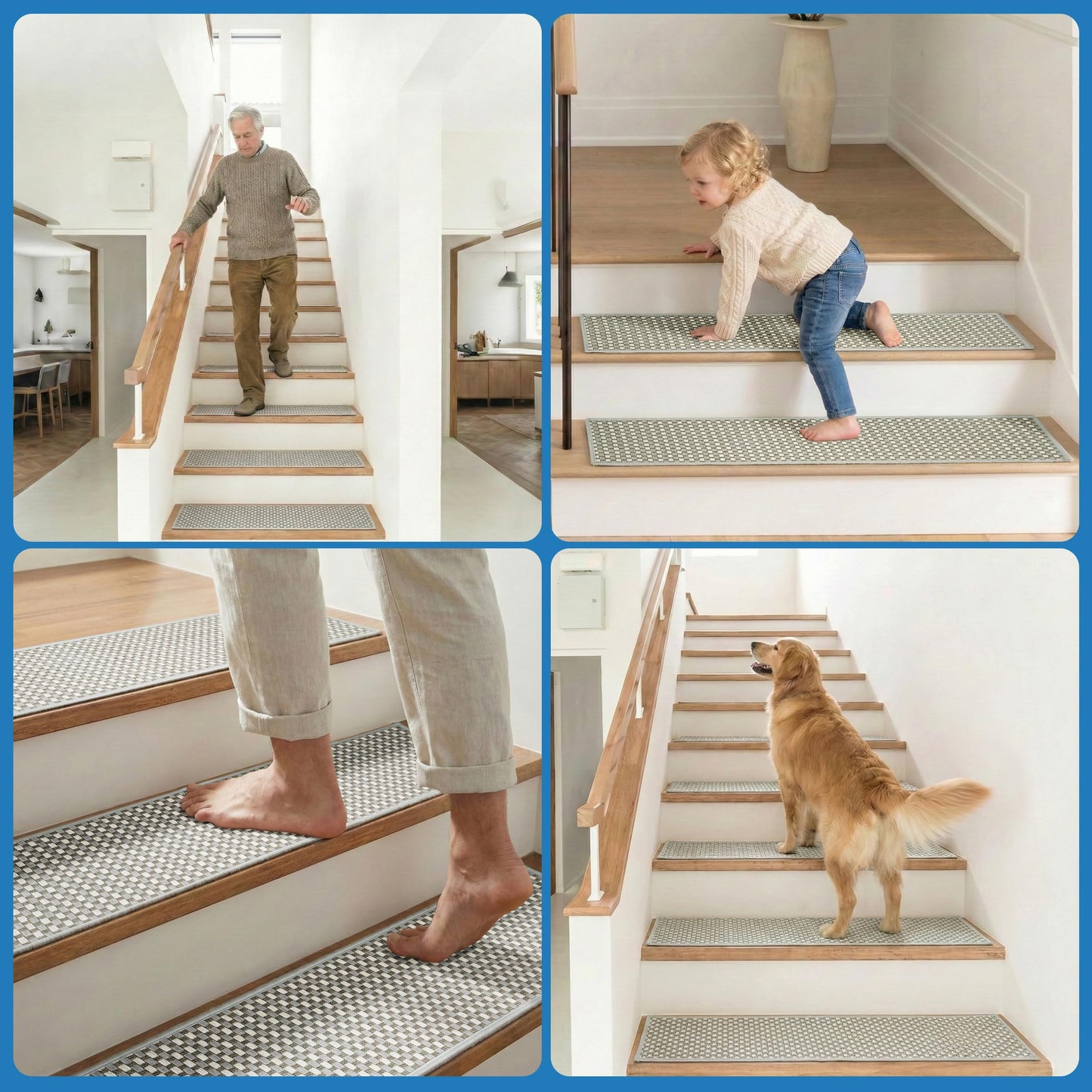 WELINHOME Chenille Stair Treads for Wooden Steps 8"x30" (15 Pack), Ultra Soft Non-Slip Carpet Stair Runners Indoor, Peel and Stick Self-Adhesive Step Rugs for Kids & Dogs, Machine Washable, Gray