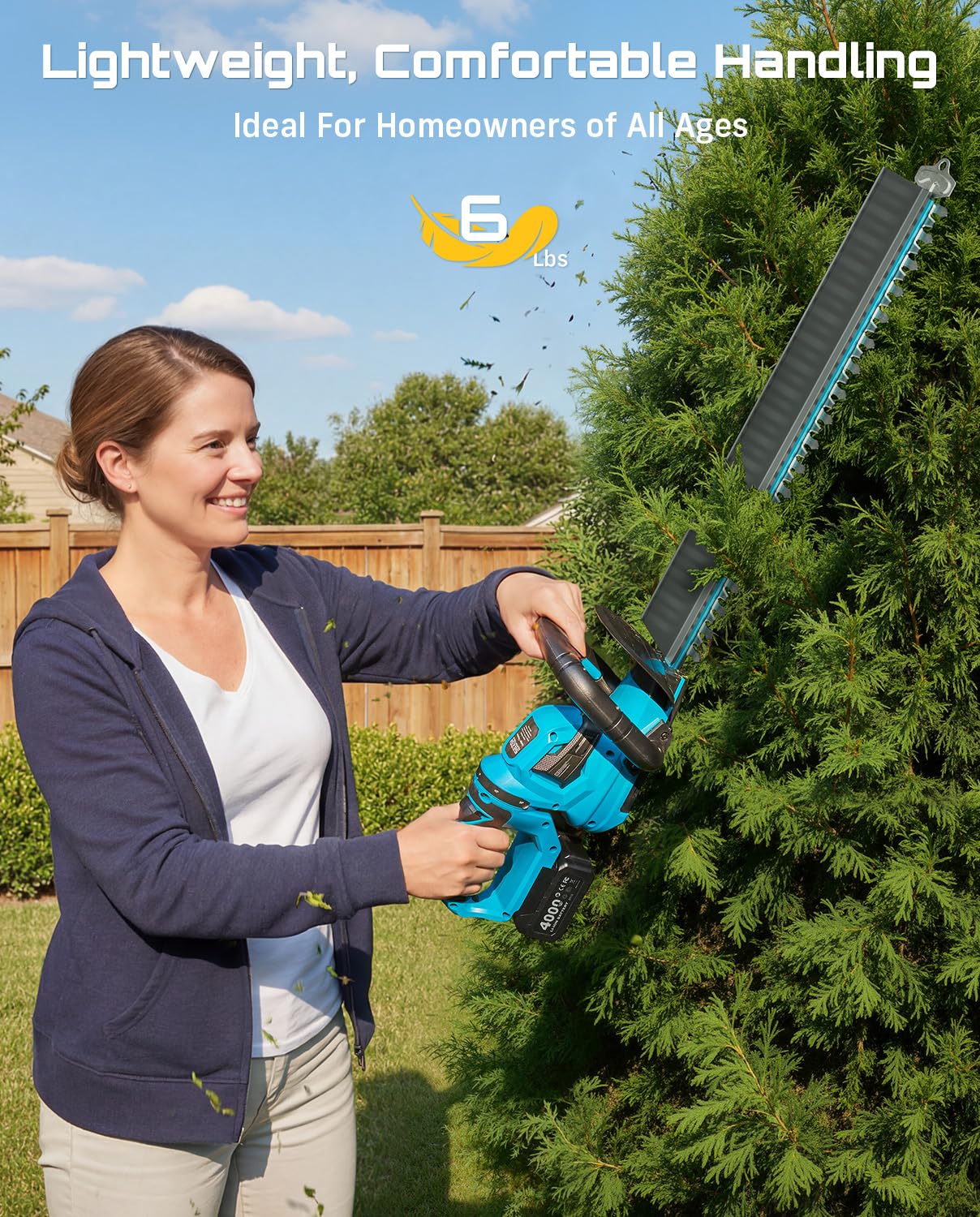 SEESII 22" Hedge Trimmer Cordless, 20V Electric Bush Trimmer with 2 Pcs 4000mAh Batteries & Charger, 180°Rotatable Handle, 3/4" Blade Gap, Debris Collector, Handheld Power Shrub Trimmers for Yard