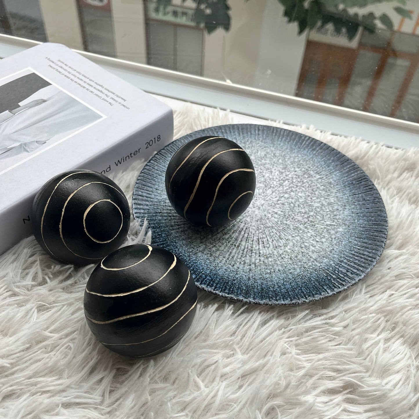 vskikris Set of 6 Decorative Orbs for Bowls and Vases - Circle Pattern - Resin Round Sphere Balls for Living, Dining Room Coffee Table Centerpiece Home Decor