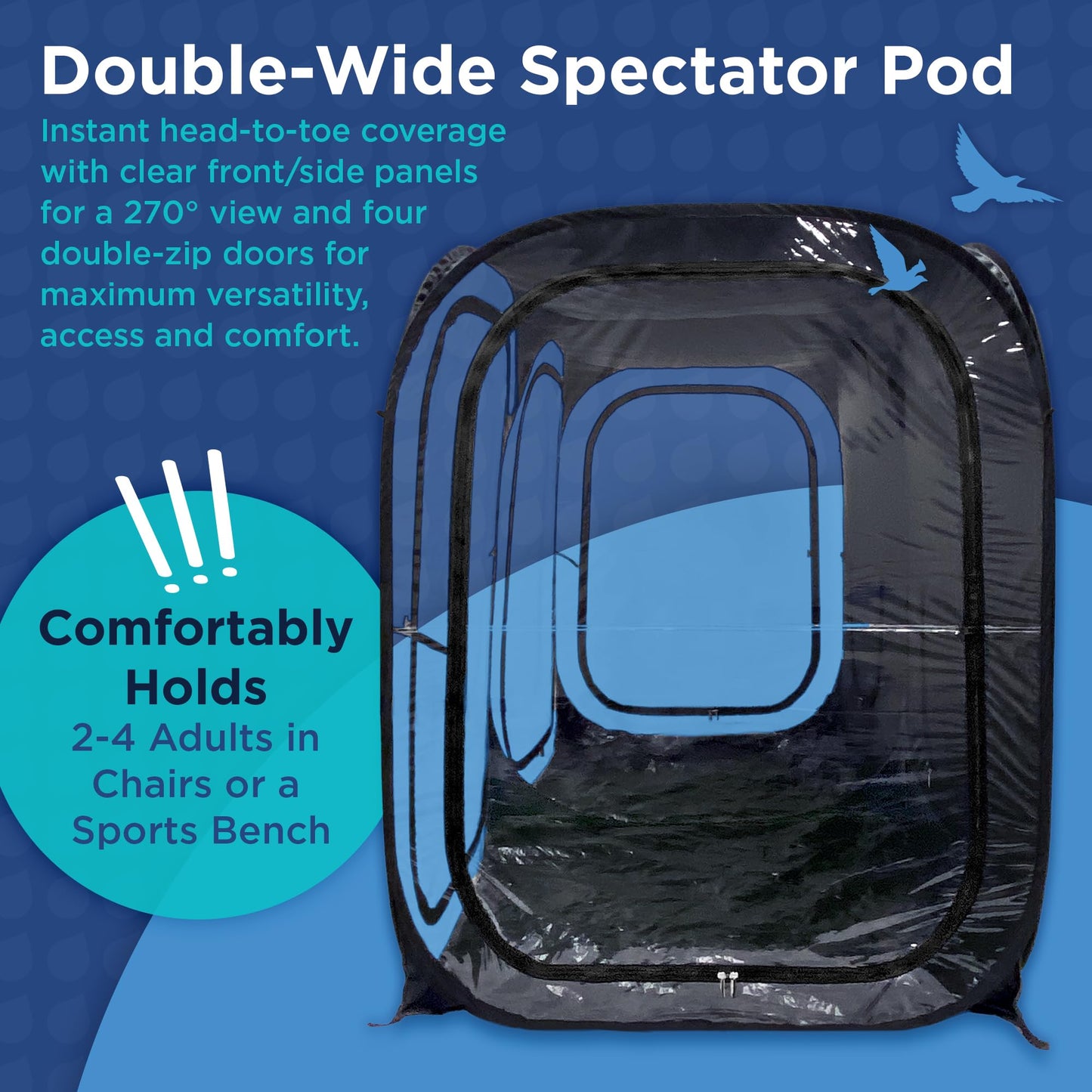 WeatherPod® Side-by-Side™ 2-4 Person Pop-Up Sports Tent Pod - The Original Shark Tank Instant Setup All-Weather Pod Shelter for Outdoor Sports, Rain, Wind & Cold