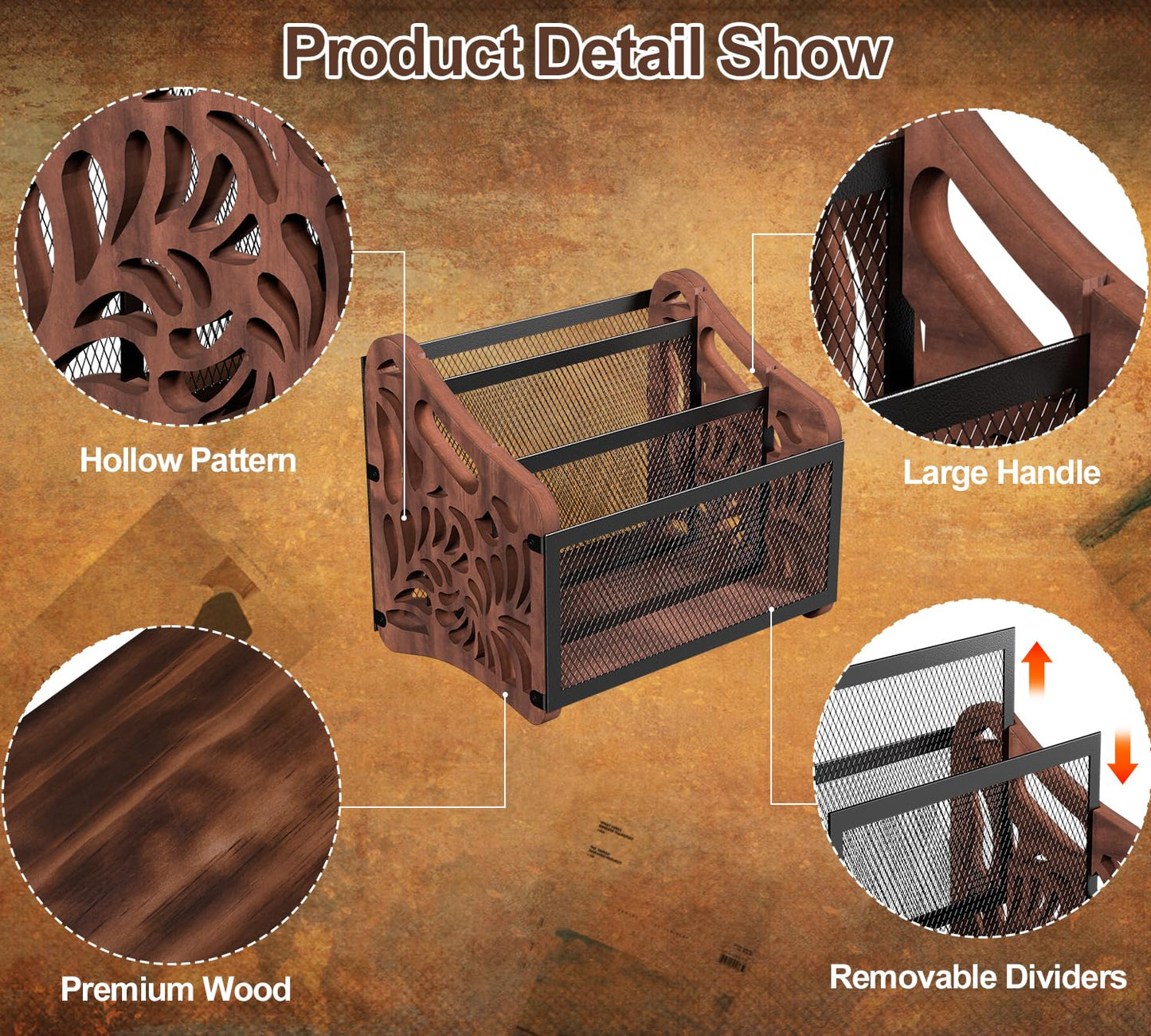 QILICHZ Magazine Holder,3-Compartment Magazine Rack Floor,Wood Magazines File Holder Organizer,Rustic Magazines Storage Basket for Books,Newspapers,Mails,Files
