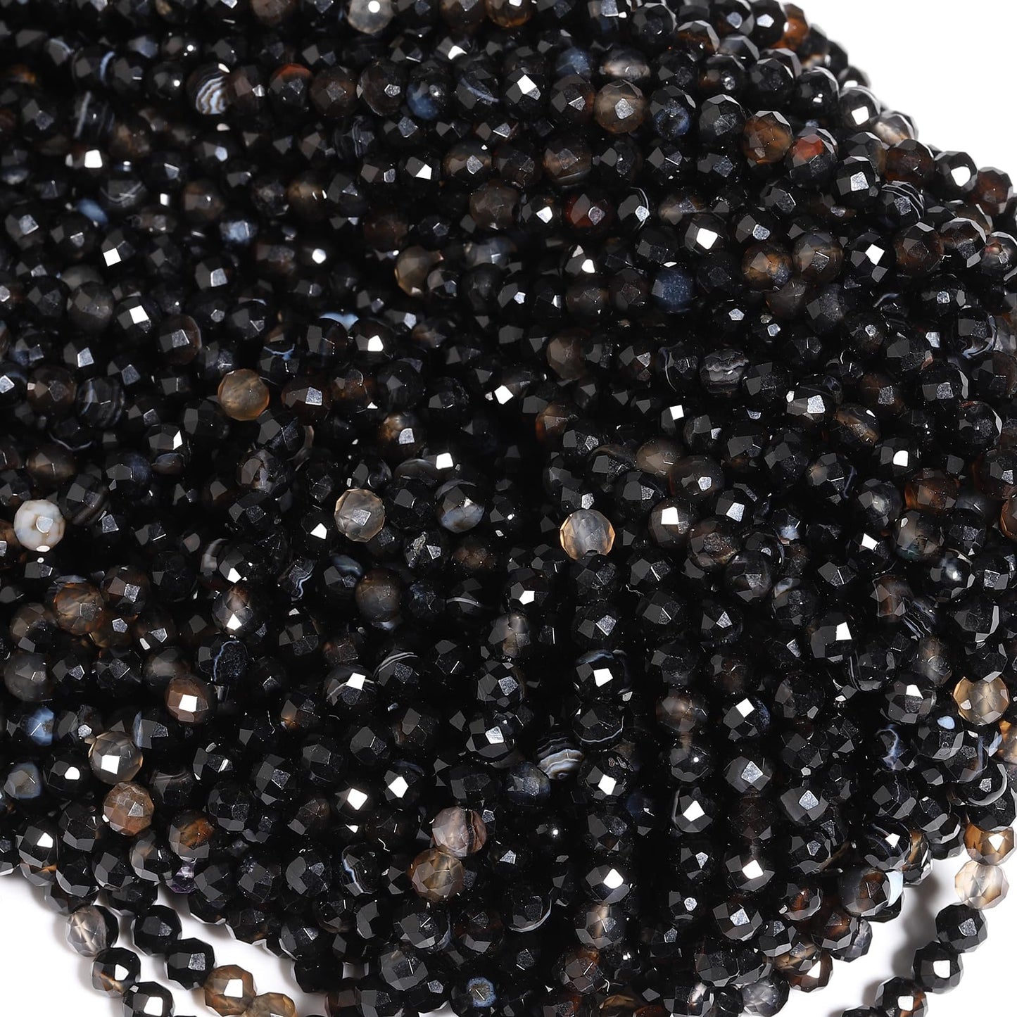 Song Xi 120pcs 3mm Natural Obsidian Gemstone Beads Faceted Round Loose Stone Beads for Jewelry Making