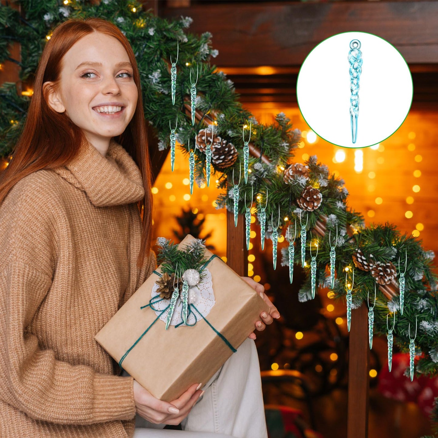 Cinnvoice Blue 36 Pcs Christmas Ornaments Mini Icicle Christmas Decoration Plastic Crystal Hanging Icicles Ornaments for Xmas Tree Winter Wedding Party Decor