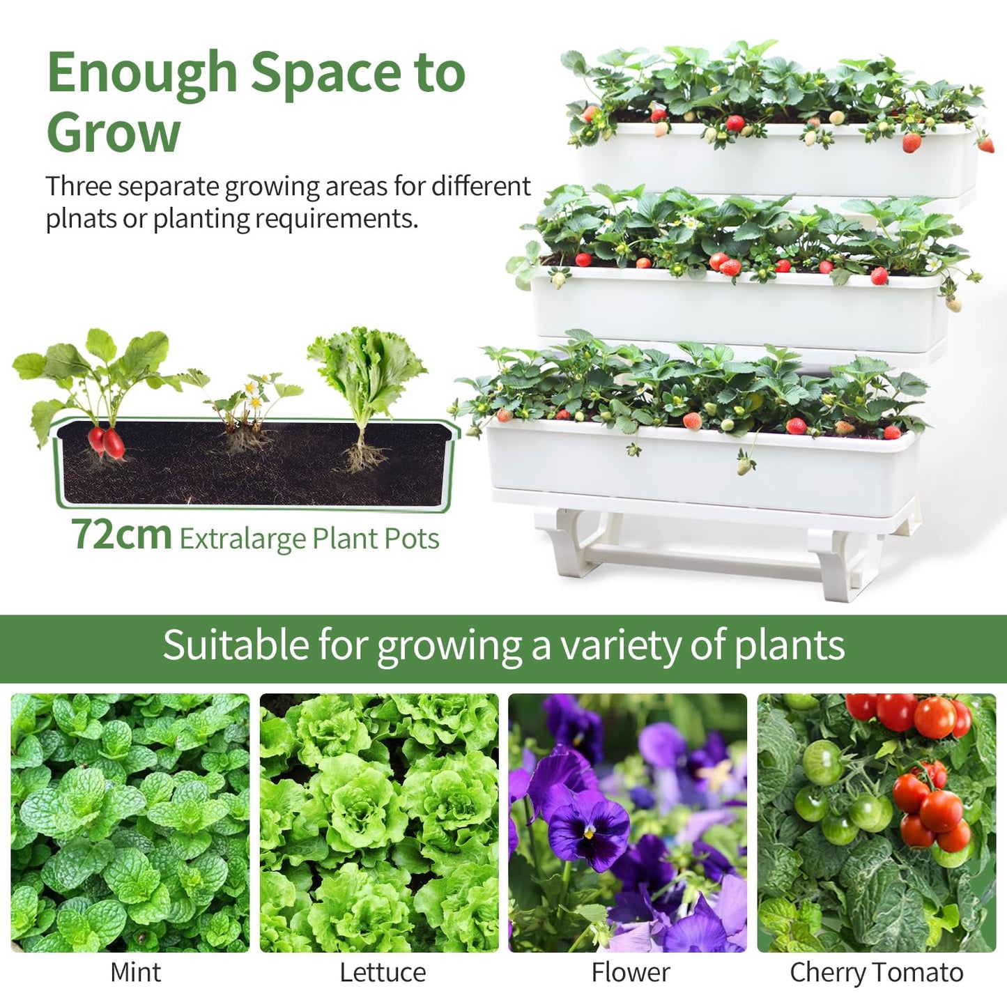 Oliz Planters for Outdoor Plants 3 Tiers Vertical Raised Garden Bed Freestanding Elevated Planter with Planter Tray for Indoor and Outdoor Strawberry, Herb, Flower, and Vegetable Planter