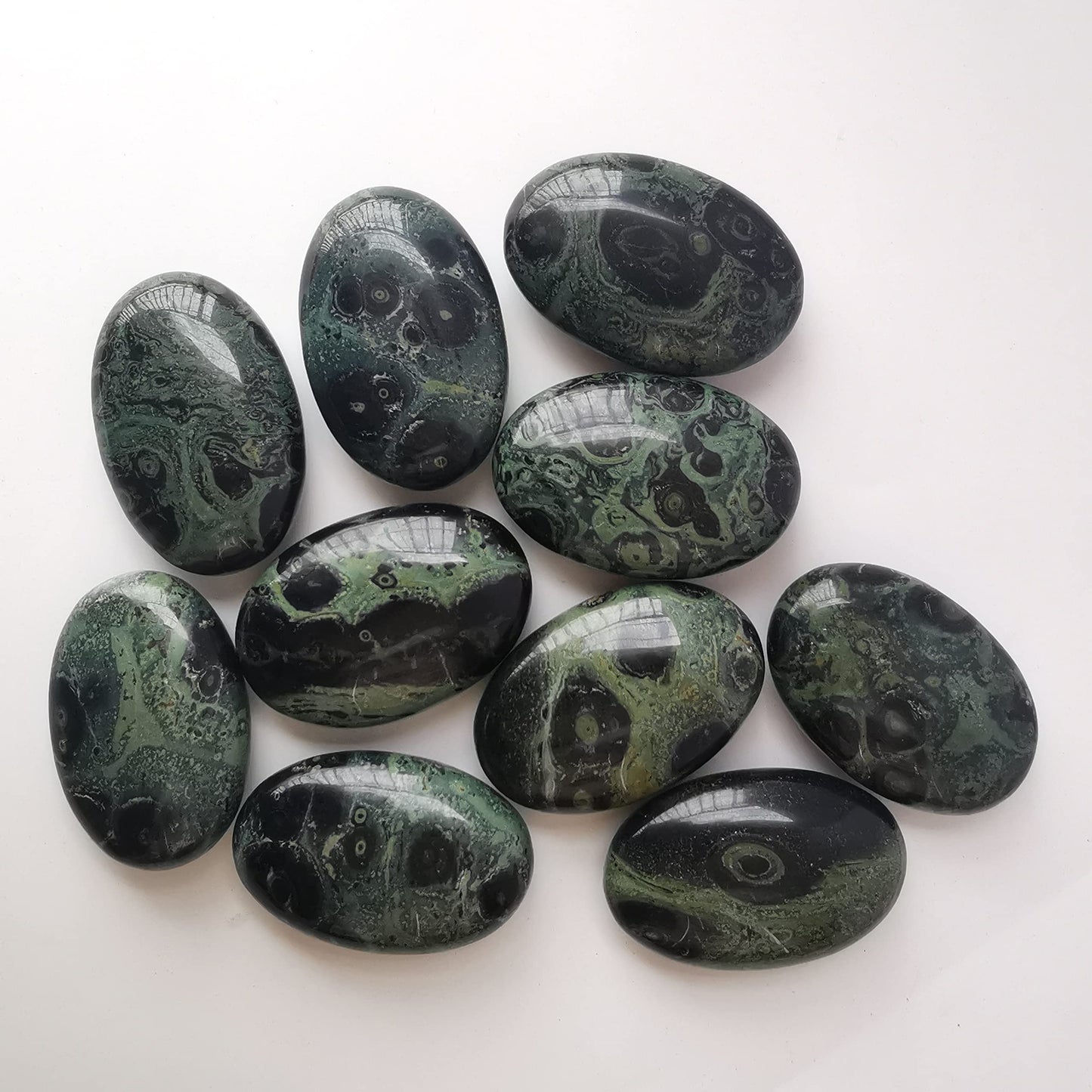 Loveliome Natural Kambaba Jasper Oval Polished Worry Stones, Healing Crystal Indoor Fountain Stones Massage Energy Anxiety Relief Items