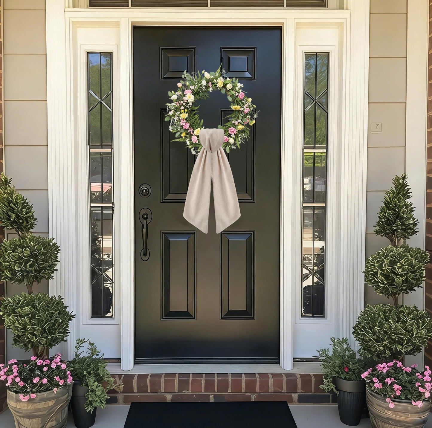 2 Pack Burlap Wreath Sash for Front Door, Blank Linen Sash for Wreath Spring Garland Holiday Porch Home Decor, Natural