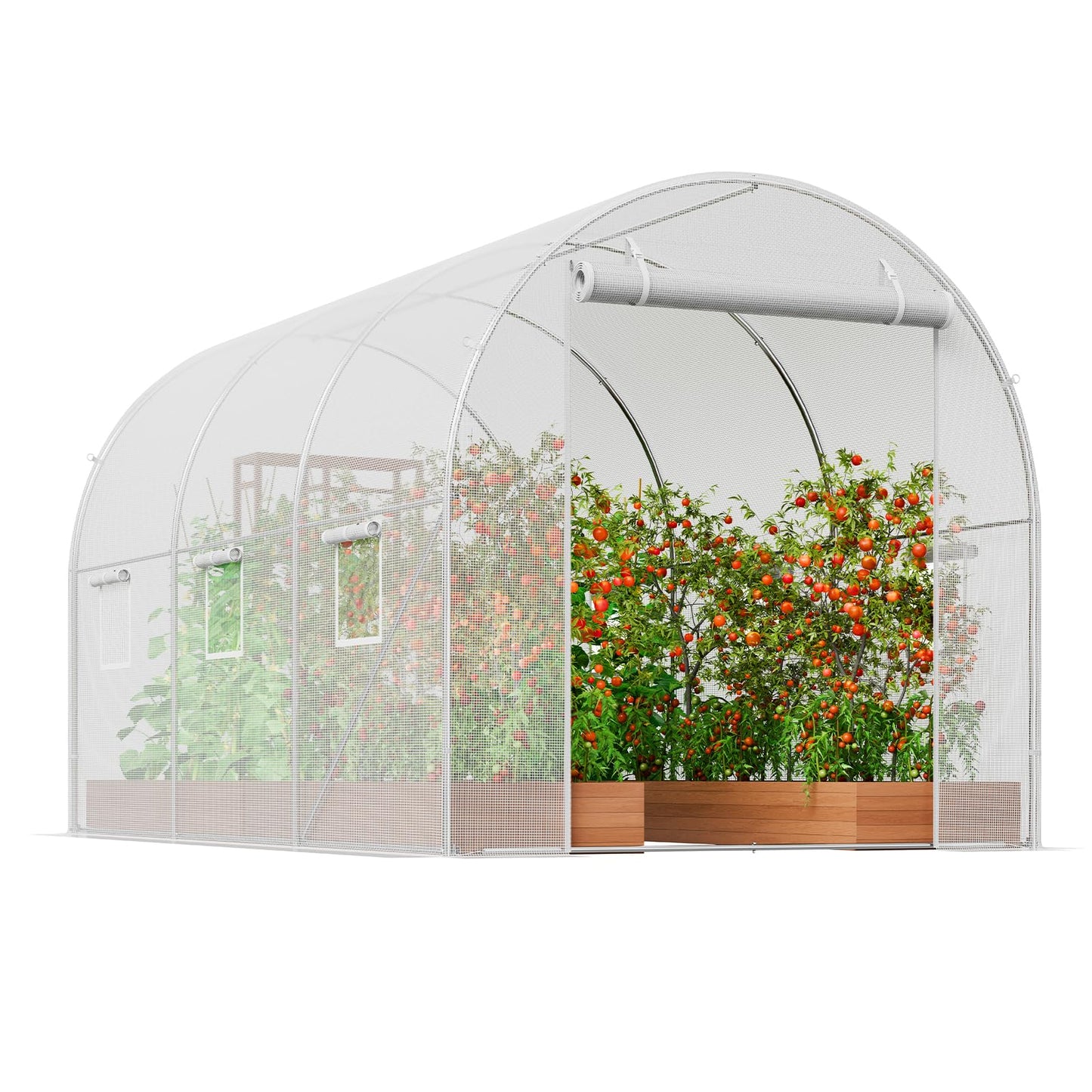 VEVOR Walk-in Tunnel Greenhouse, 9.6x6.4x6.2 ft Hoop House Greenhouse Tunnel, Plant Hot House with Galvanized Steel Frame, White PE Cover, Roll-up Zipper Door and 6 Windows for Outdoor