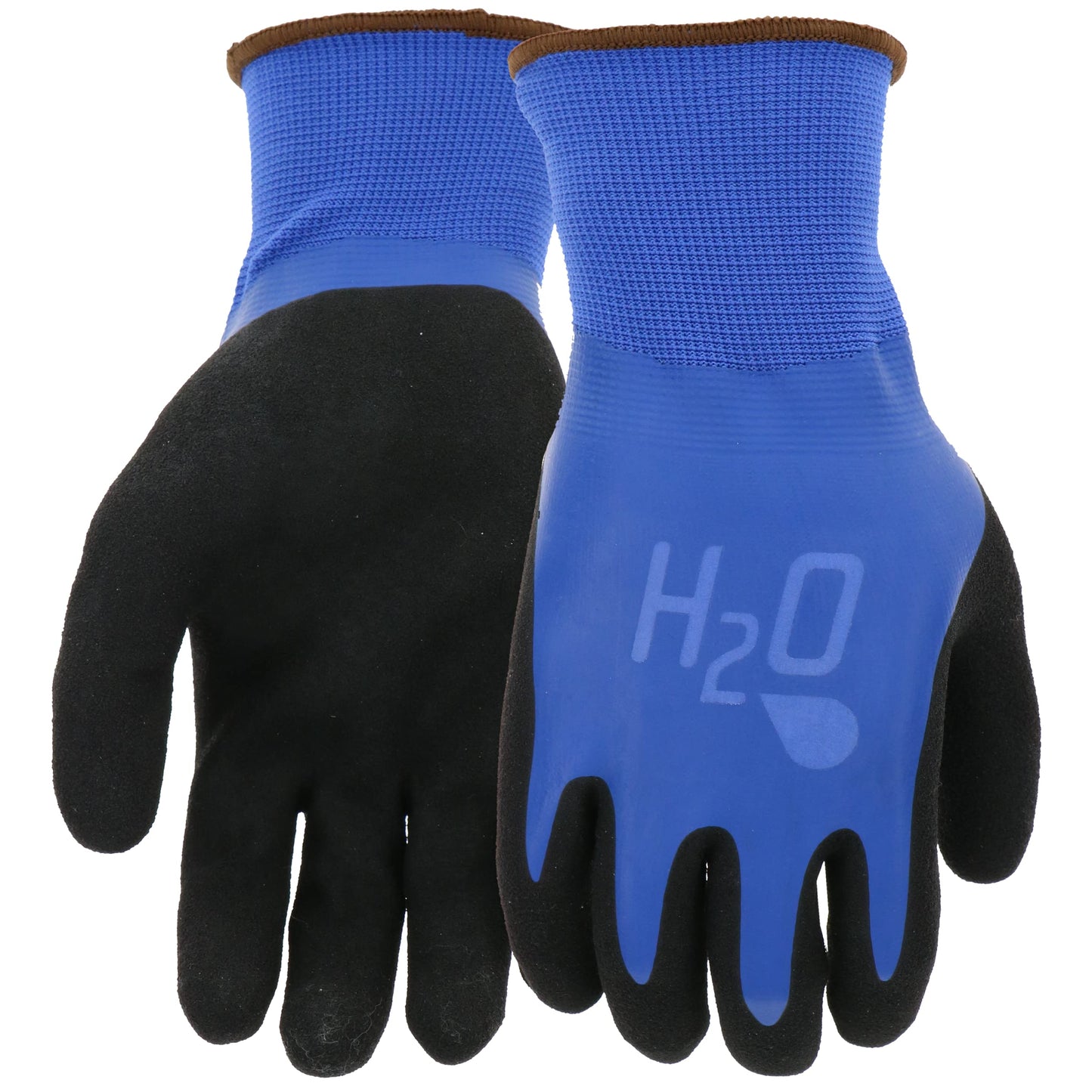 Mud Cobalt Blue H2O Double Dipped Full Latex Coated Palm Garden Work Gloves, Waterproof, Durable, Micro Surface Palm, Cobalt Blue/Black, Large, (SM7186B/L)