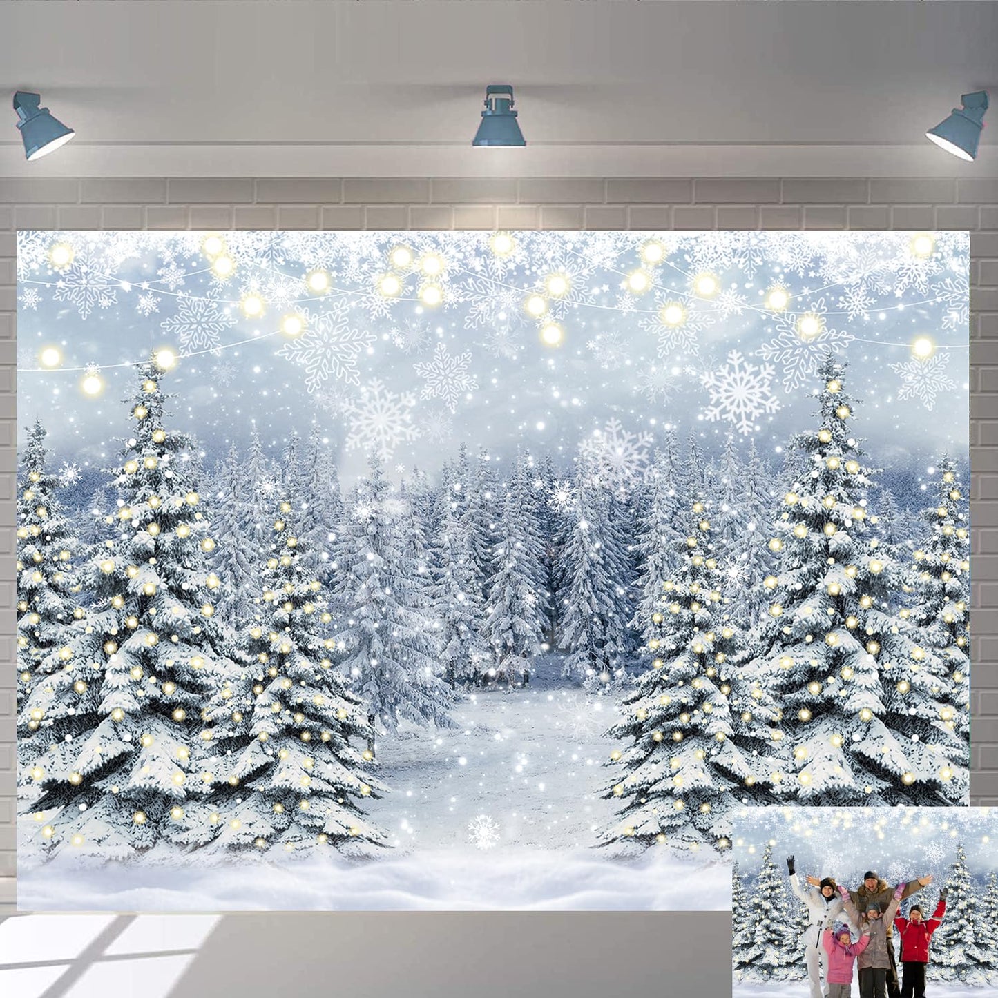 Winter Forest Photography Backdrop Glitter Snowy Pine Tree Scene Background Christmas Xmas Holiday Happy New Year Holiday Party Decoration Banner (7X5FT(82x59inch))