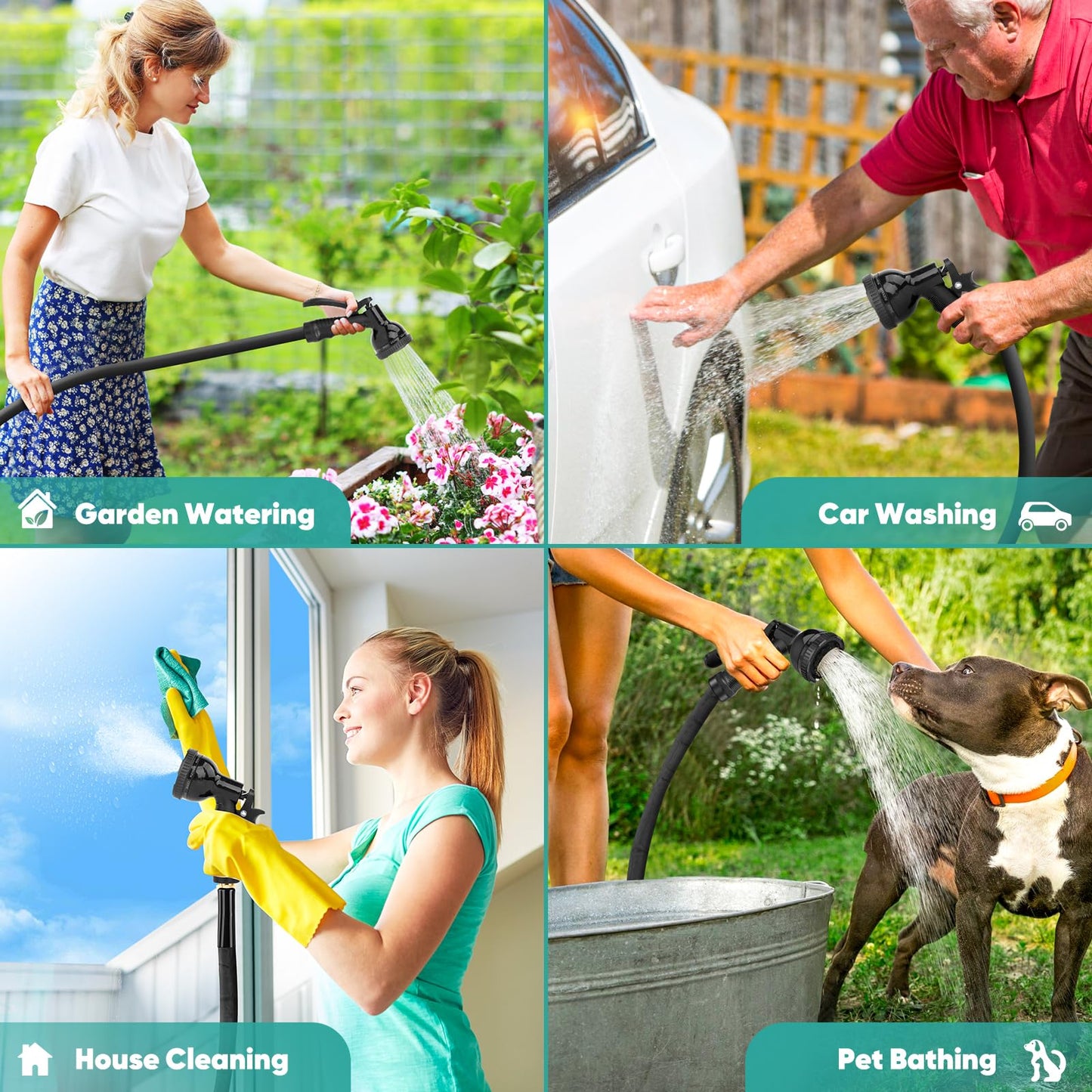 Itsonestep Garden Hose 100ft, 3/4" GHT Non-Expanding Water Hose Lightweight, Flexible Garden Hose with 10 Function Nozzle, Kink-Free, Sturdy, High-Pressure, Abrasion Resistant Hoses for Yard, Garden