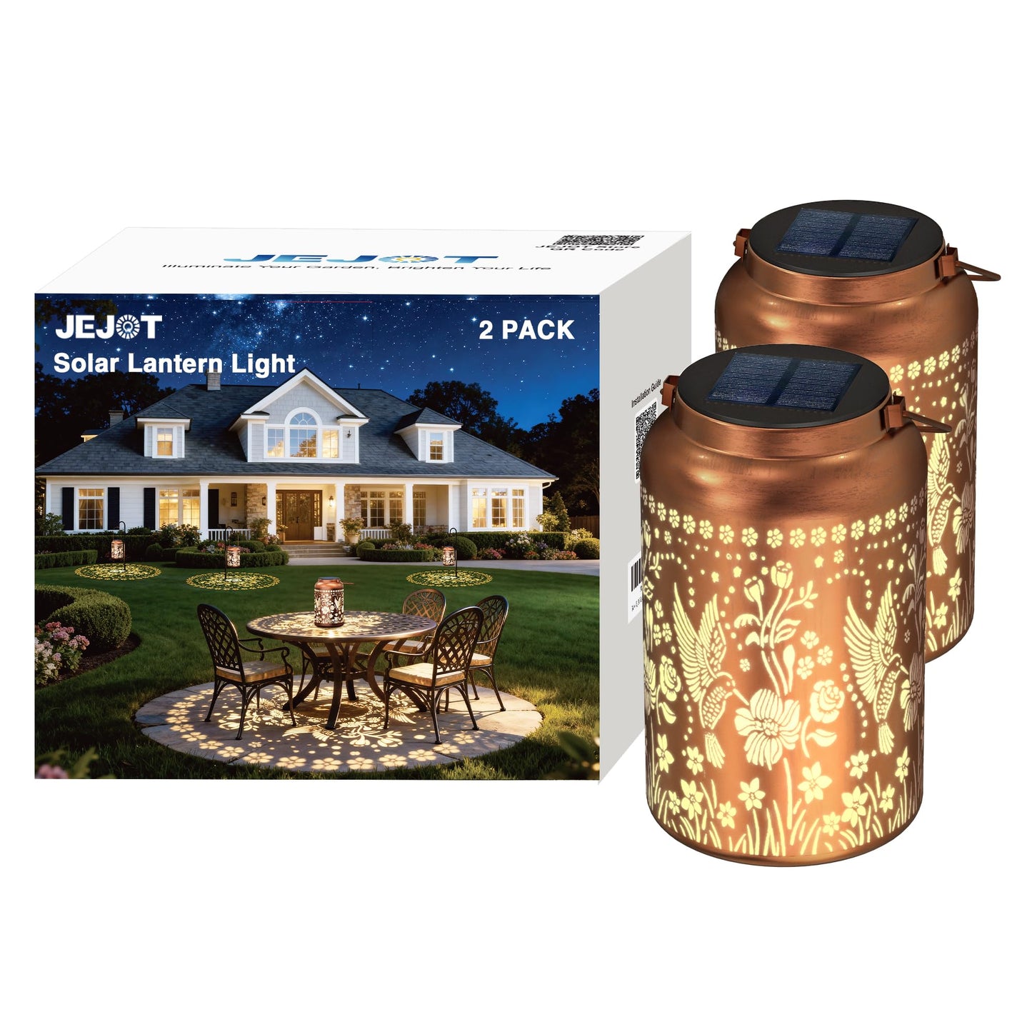 JEJOT Hummingbird Solar Lanterns Outdoor Waterproof, Mothers Day Gifts, Birthday Gifts for Women Mom Grandma,Metal Hanging Solar Lantern for Yard,Garden,Porch Landscape Deconrations-2 Pack